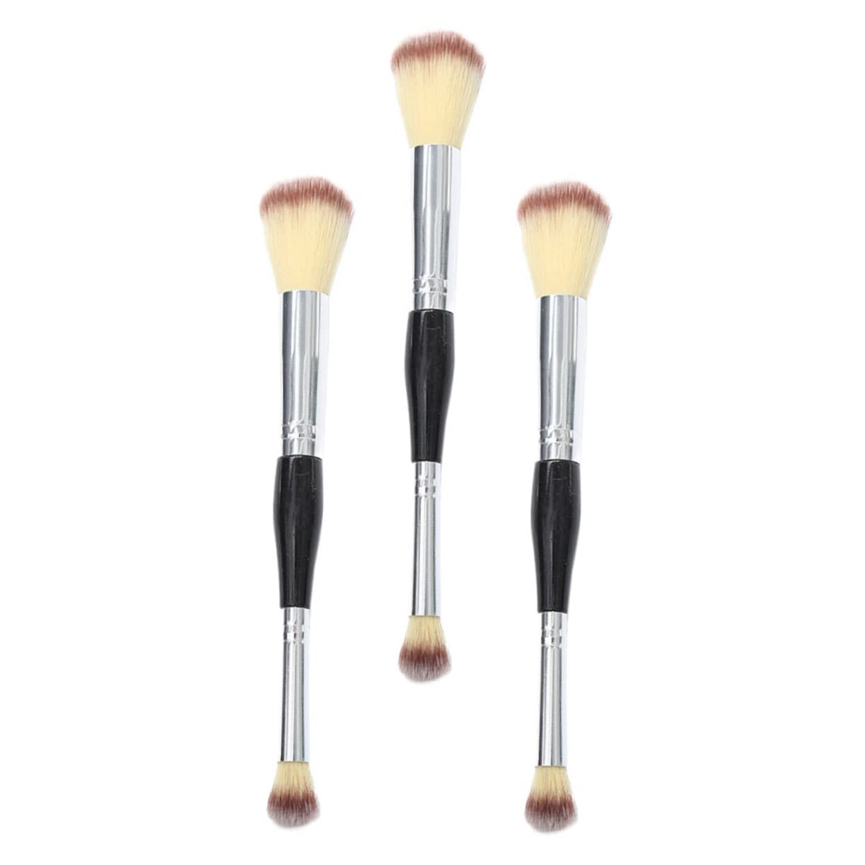 Beavorty 3-Piece Double Ended Makeup Brush Set - Foundation Blending Brush, Face Cream Brush & Travel Makeup Brushes for On-The-Go Beauty | Perfect for Travel, Touch-Ups & Professional Makeup Application