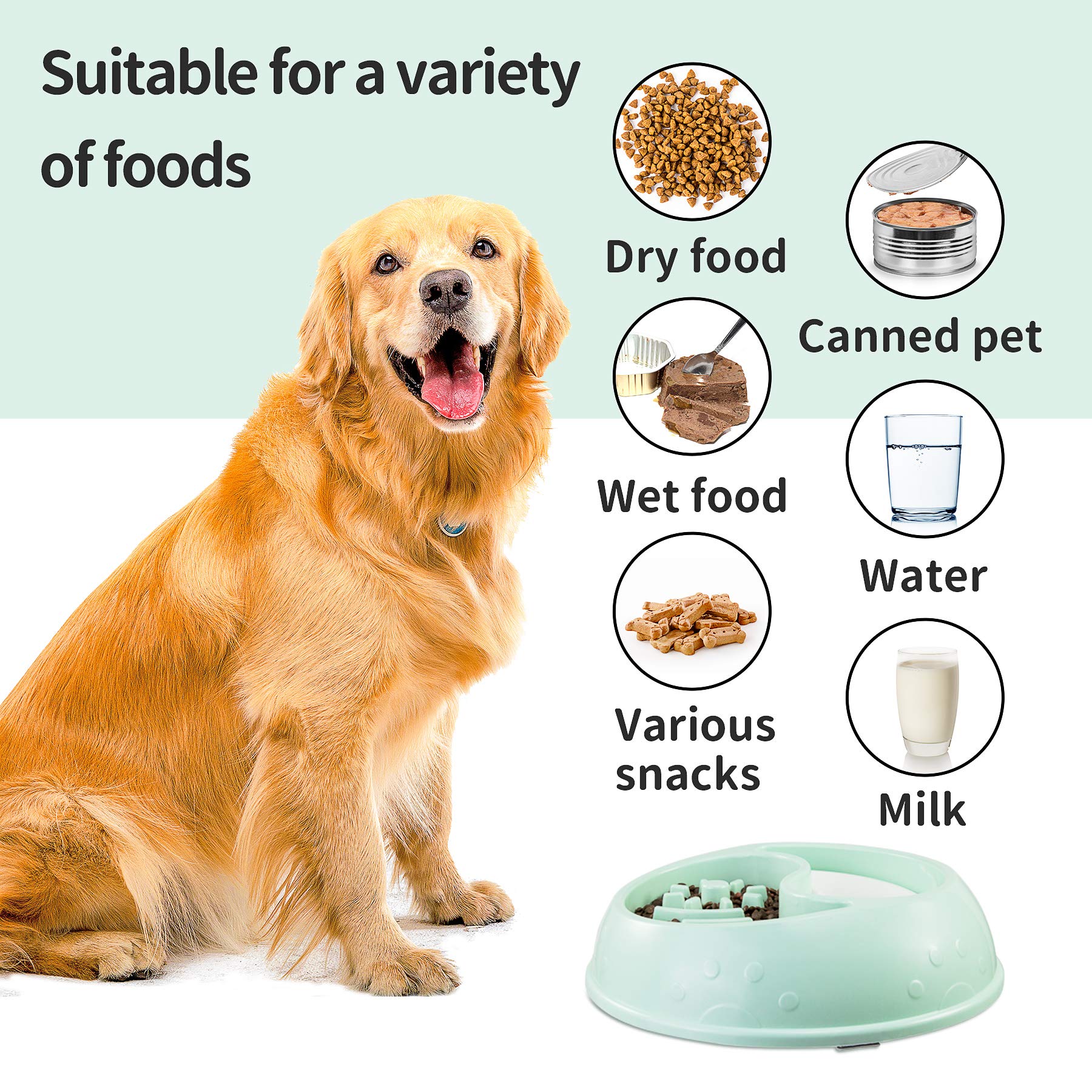 Whitenight Slow Feeder Dog Bowl - Anti-Gulping Interactive Pet Food Dish for Bloat Prevention, Non-Slip & Non-Toxic Healthy Design - Perfect for Fast Eaters, Mealtime Enrichment & Digestive Health (Green, 1 Count)