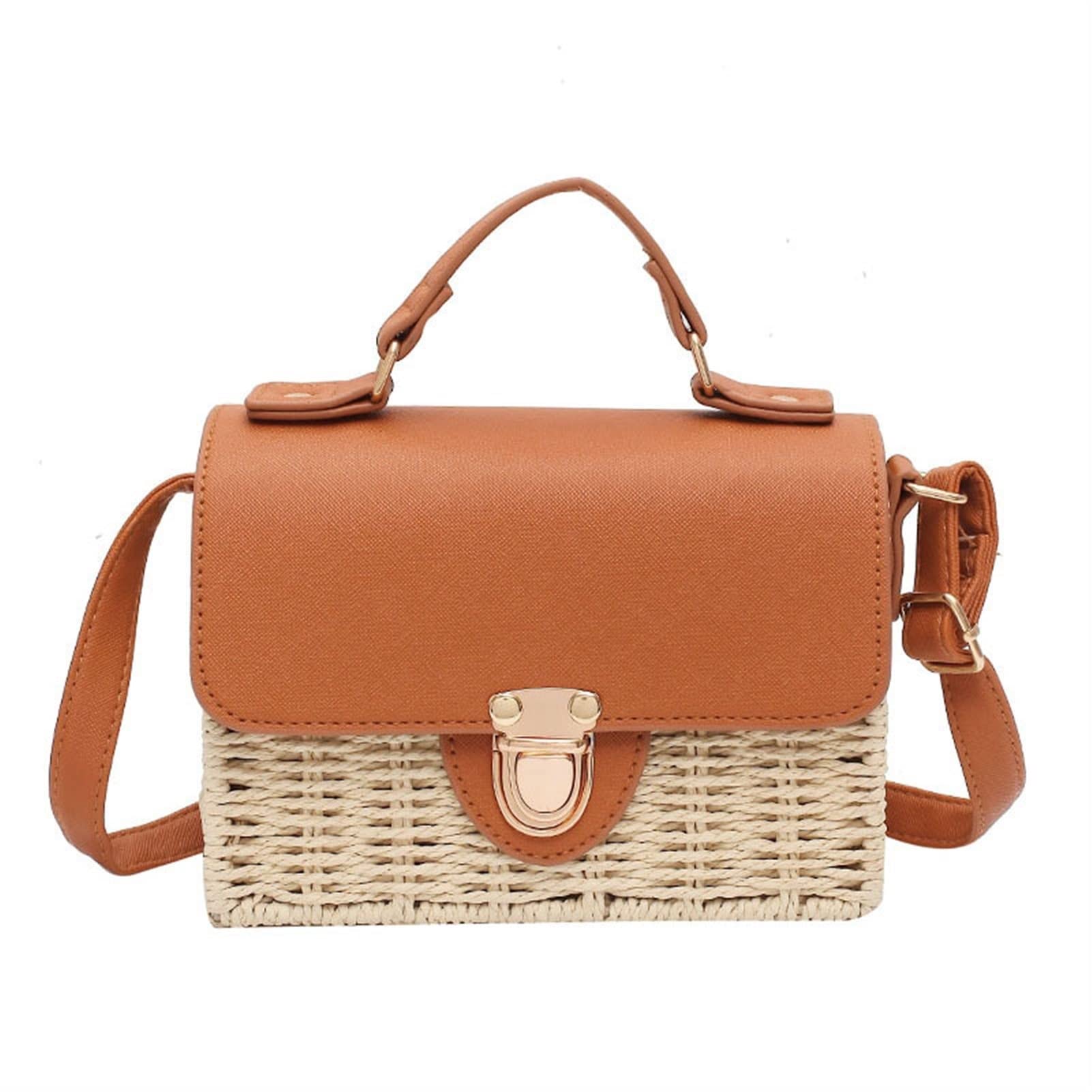 Eco-Friendly Woven Rattan Crossbody Bag for Women - Stylish Handmade Straw Shoulder Purse, Boho Chic Summer Accessory (Color: Brown) | Perfect for Beach Outings, Picnics, and Casual Everyday Use