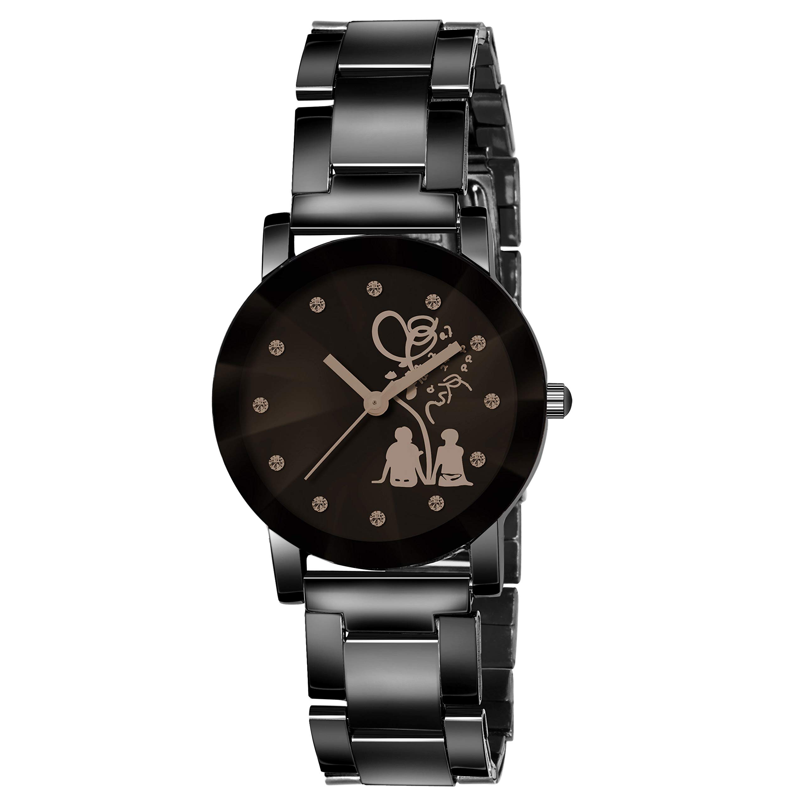 Elegant Diamond Crystal Glass Analog Watch for Women & Men - Black & White Color - Perfect for Formal Events, Office Wear & Gift Giving