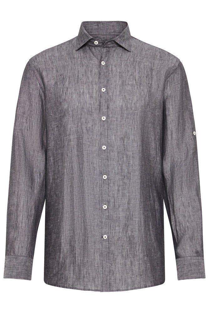 Premium BUGATTI Men's Linen Casual Shirt - Charcoal Gray | Breathable Summer Button Down Shirt for Business Casual & Outdoor Activities
