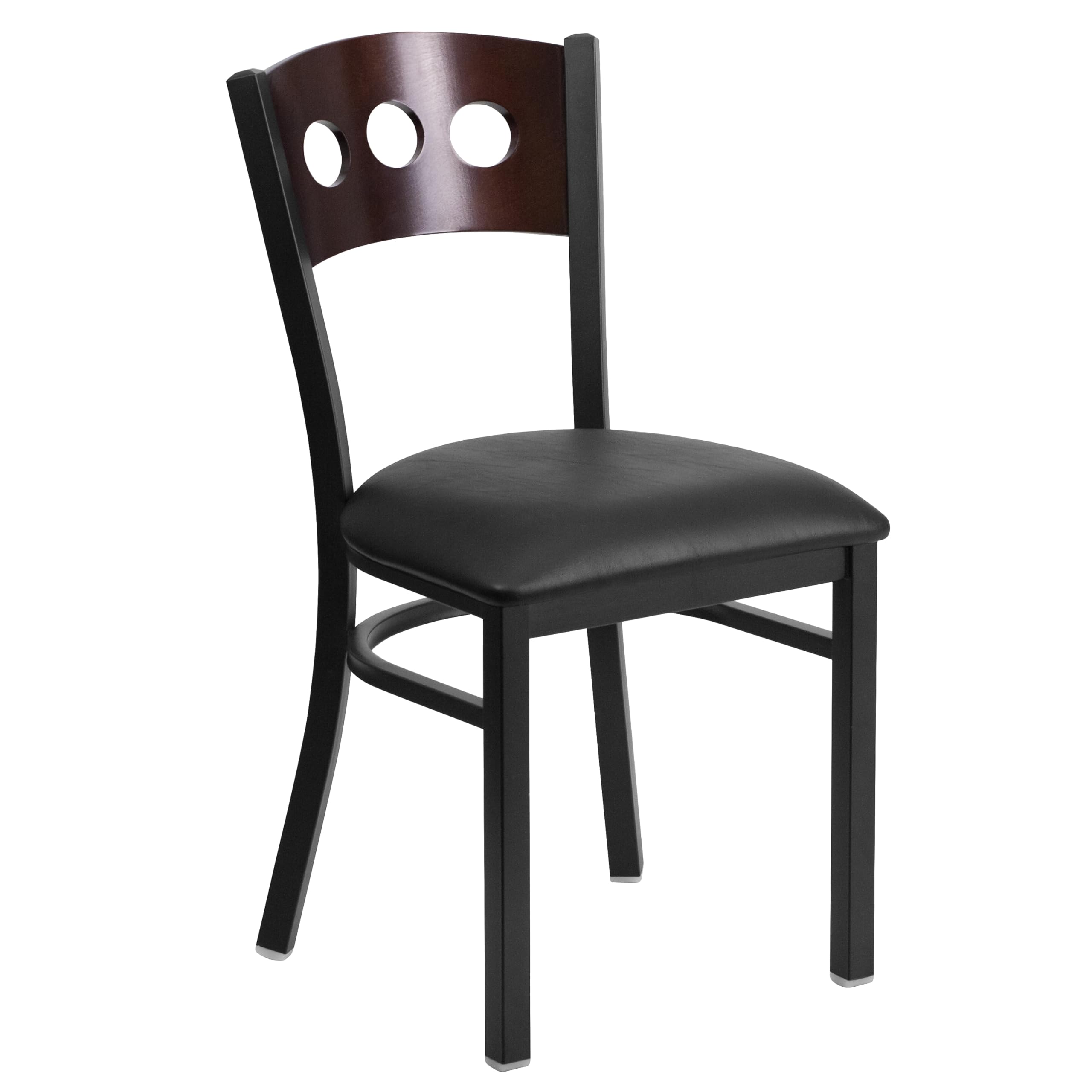 Flash Furniture HERCULES Series Black 3 Circle Back Metal Restaurant Chair - Walnut Wood Back, Black Vinyl Seat - Heavy Duty Commercial Dining Chairs for Restaurants, Cafes, and Kitchen Use