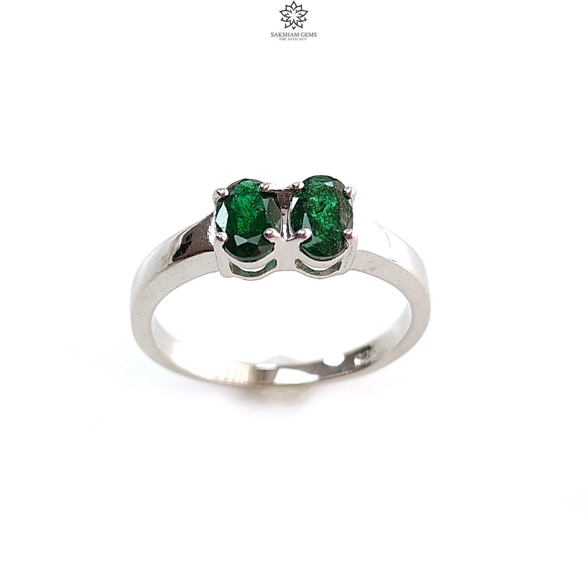 Natural Untreated Emerald Oval Faceted Cut 925 Sterling Silver Ring for Women | 2.78gms Genuine Emerald Prong Set Jewelry | Size 8.25 US | Perfect for Engagement, Anniversary Gifts & Everyday Elegance