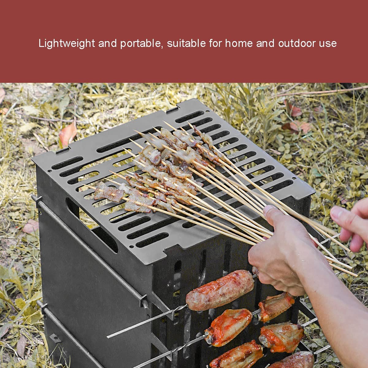 Portable 304 Stainless Steel Camping Stove - Compact Folding Wood Burning Stove & Mini BBQ Grill for Outdoor Cooking, Backpacking, Hiking, Picnics (24x24x32cm) - Perfect for Campfire Meals and Wilderness Adventures