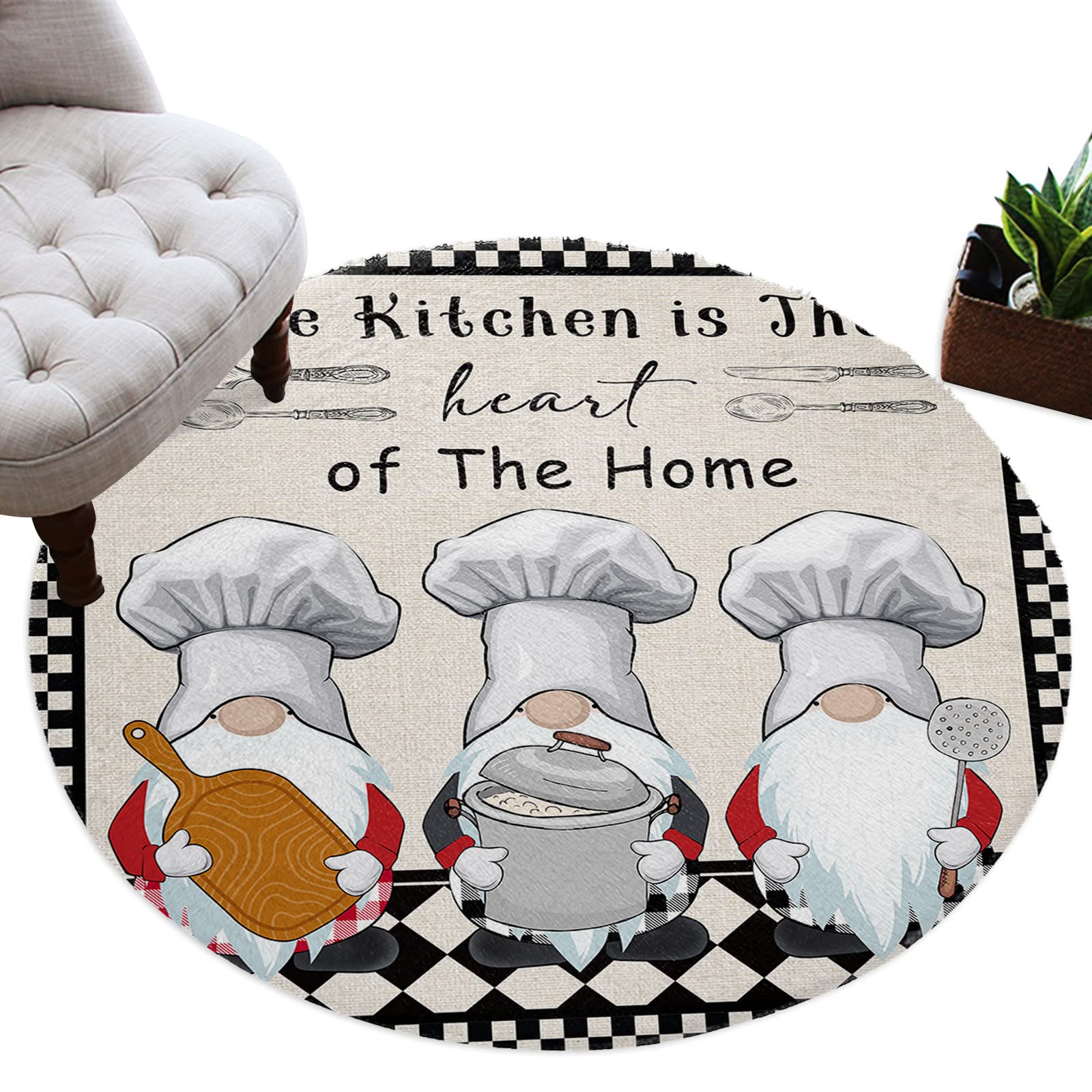 5 ft Round Non-Slip Soft Plush Area Rug - Black Buffalo Plaid Fluffy Floor Carpet for Kitchen, Living Room, Bedroom, Dining Area & Kids Playroom | Cozy Home Decor & Comfortable Indoor Mat for Family Gatherings & Relaxation