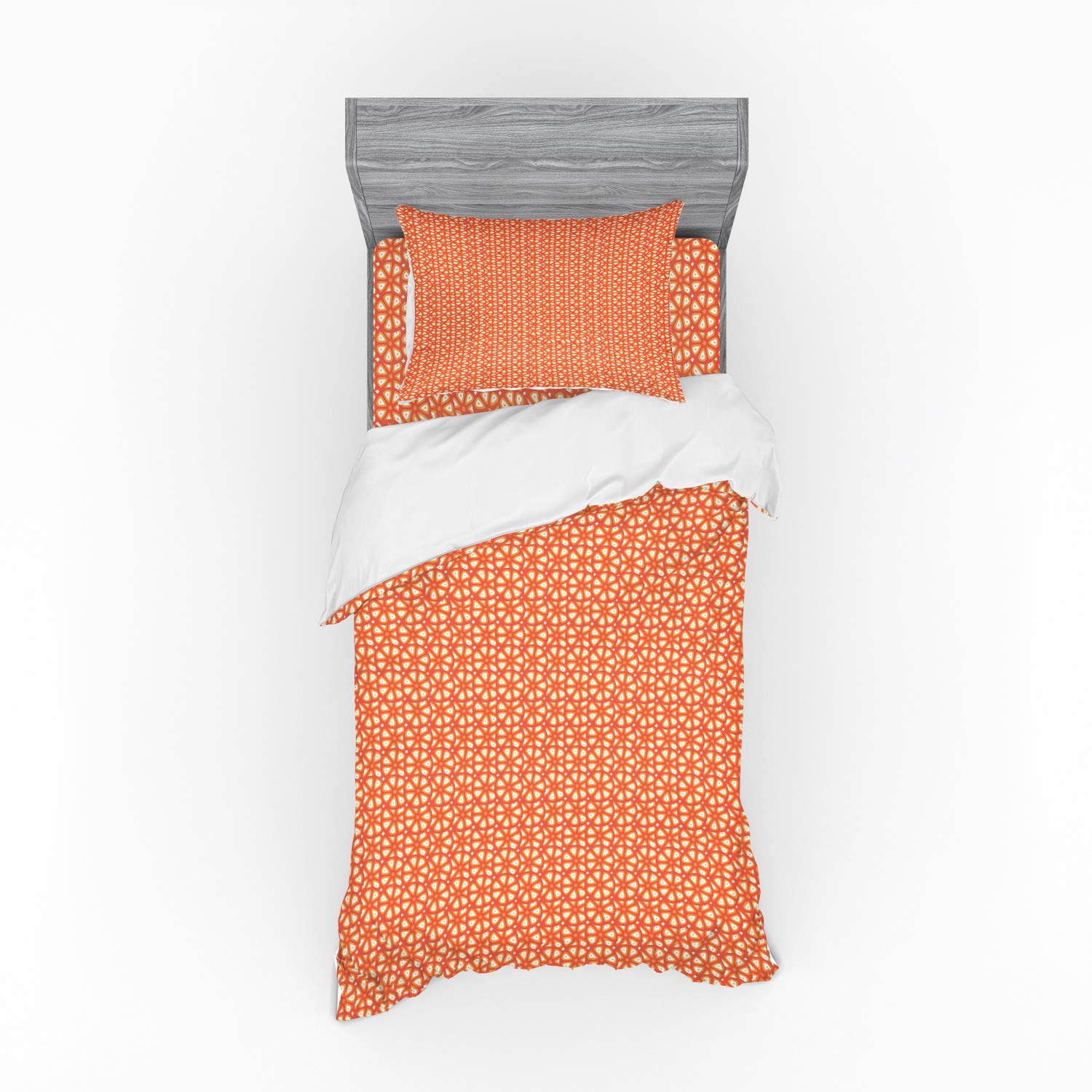 Ambesonne Abstract Citrus Fruit Bedding Set - 3 Piece Duvet Cover with Sham & Fitted Sheet, Twin Size, Orange - Farmhouse Style Vitamin-Themed Decor for Bedroom, Guest Room & Dorm