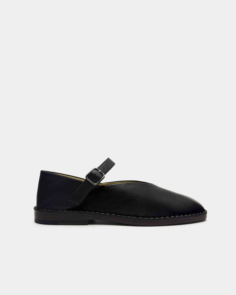 Black Nappa Leather Mary Jane Flats for Women - Comfortable & Stylish Ballet Shoes for Work, Office & Casual Wear
