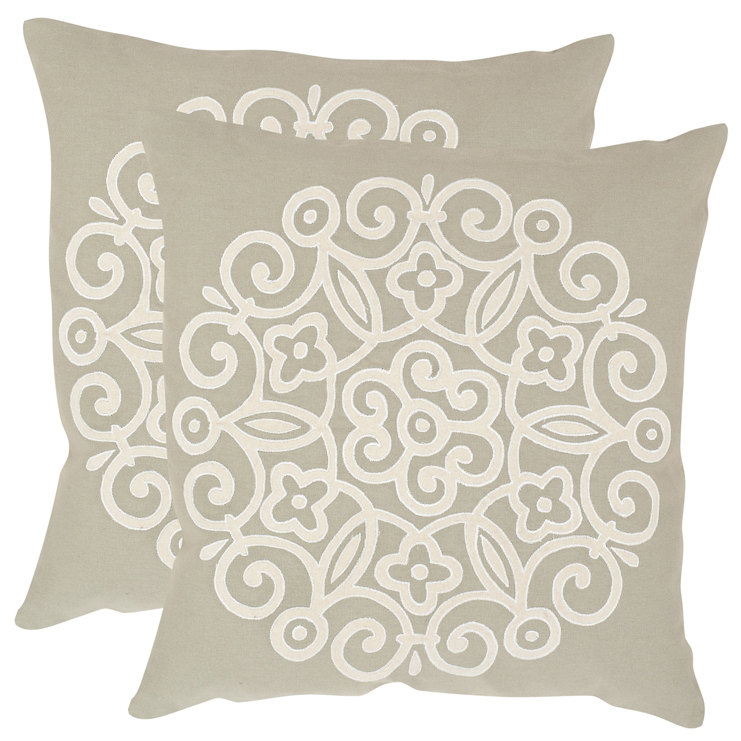 Safavieh Joanna Beige Throw Pillows 18x18 Inch Set of 2 - Soft Decorative Cushions for Sofa, Bed & Living Room Decor