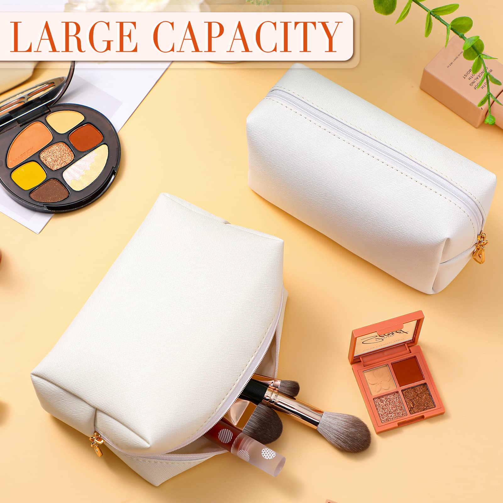 Sanwuta 9 Pcs Preppy Makeup Bag Set - PU Leather Waterproof Cosmetic Organizer & Travel Toiletry Pouch for Women (White) - Perfect for Travel, Gym, Beach & Daily Essentials Storage