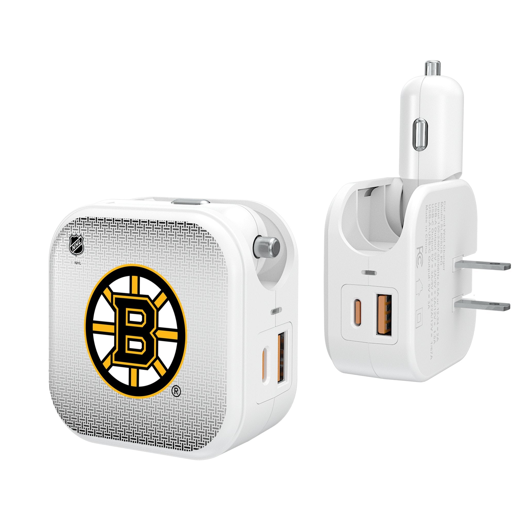 Boston Bruins 2-in-1 USB Charger with Linen Cover - Fast Charging Cable for iPhone & Android - Perfect for Home, Office & Travel