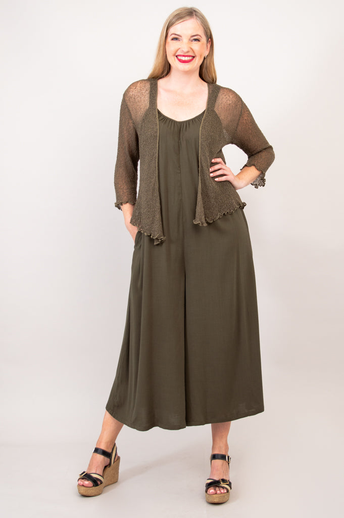 Joanna Jumpsuit - Khaki Linen Bamboo Blend Women's Romper | Perfect for Summer Outfits, Beach Vacations & Casual Wear