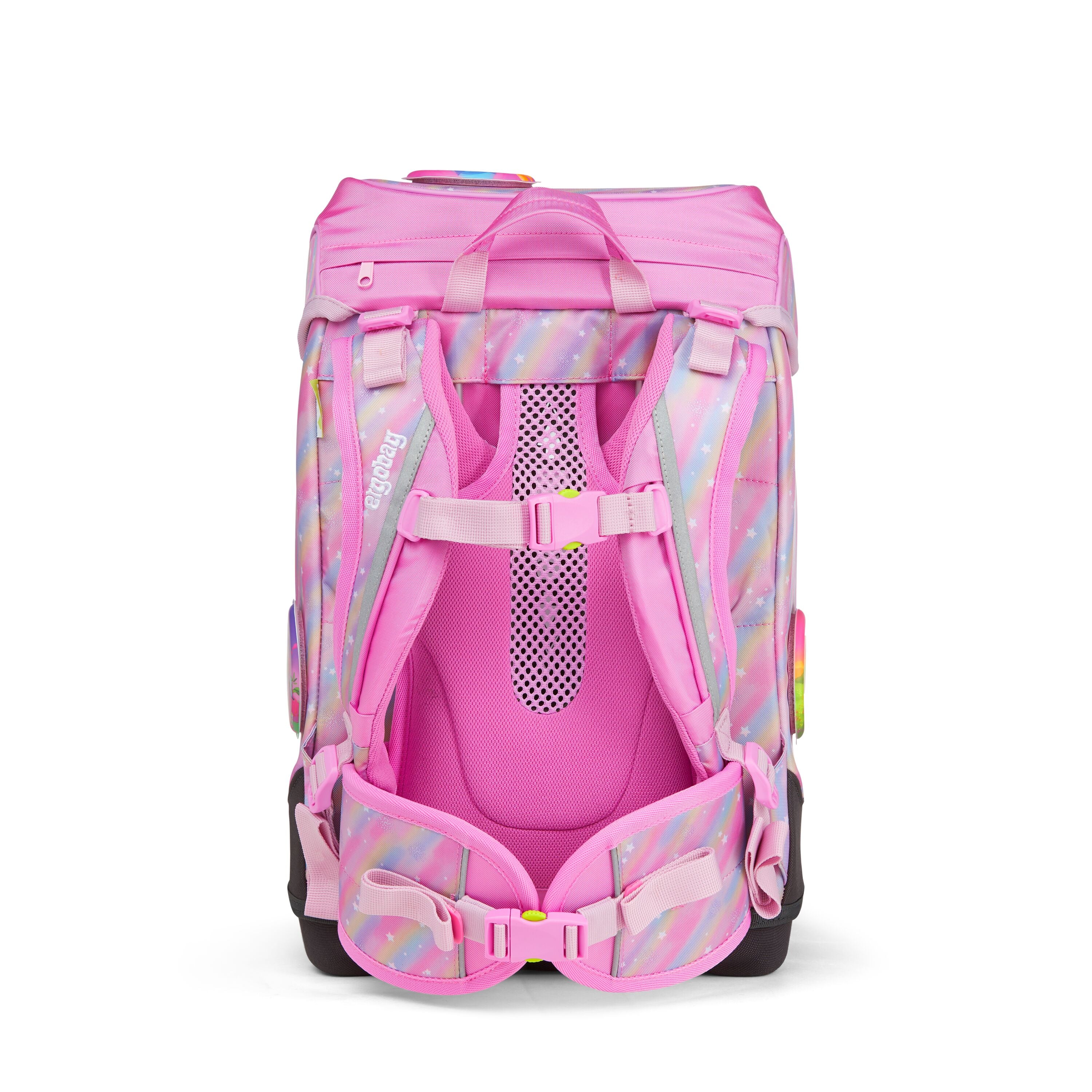 Ergobag Cubo Slim Backpack for Kids - Bearbow Pink Rainbow Design | Lightweight School Bag for Boys & Girls | Perfect for Preschool, Daycare & Travel