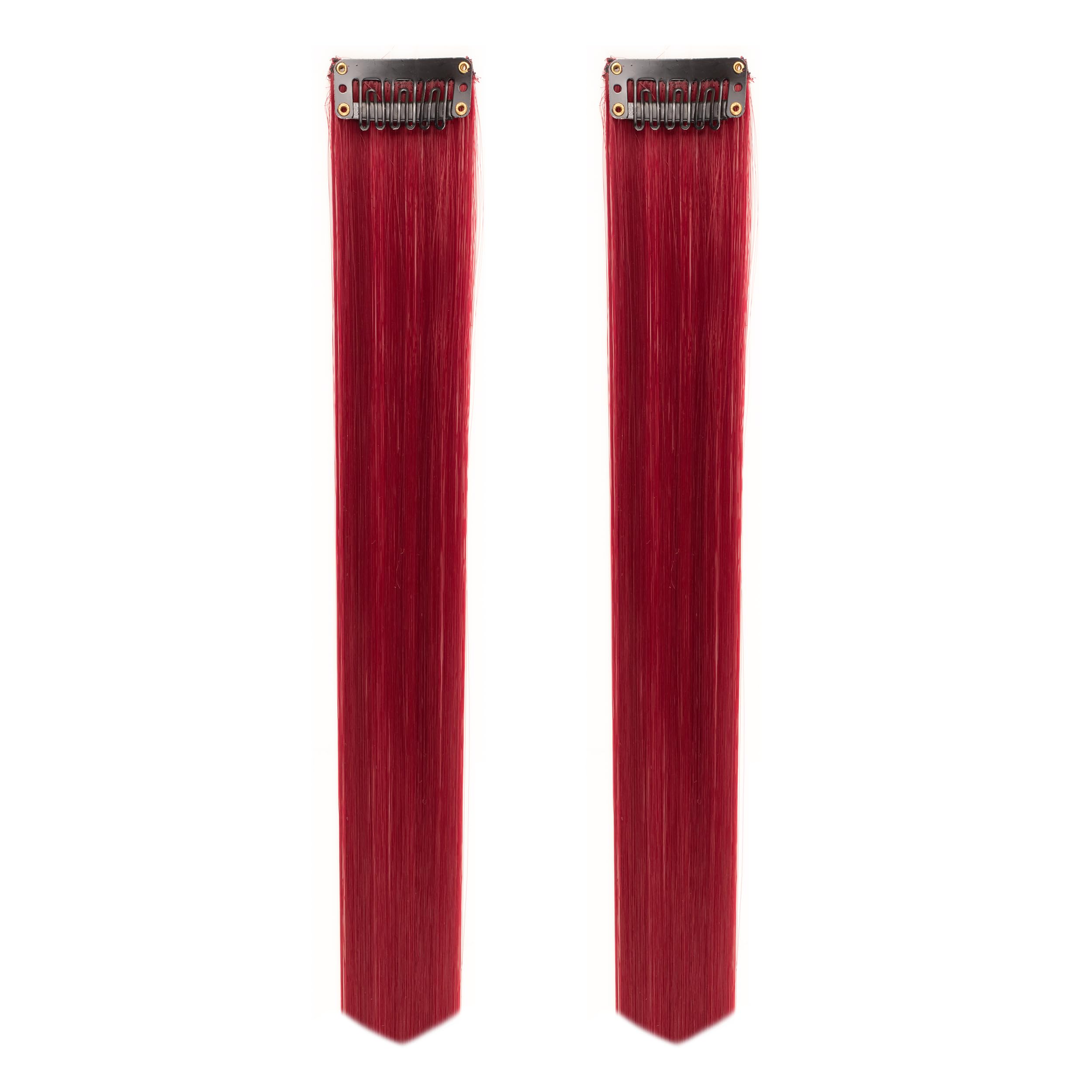 Paradise® 22 Inch Maroon Wine Clip-In Hair Extensions for Women - 2 Pack Straight Synthetic Hair Streaks for Girls, Party & Cosplay - Perfect for Halloween, Prom & Costume Events