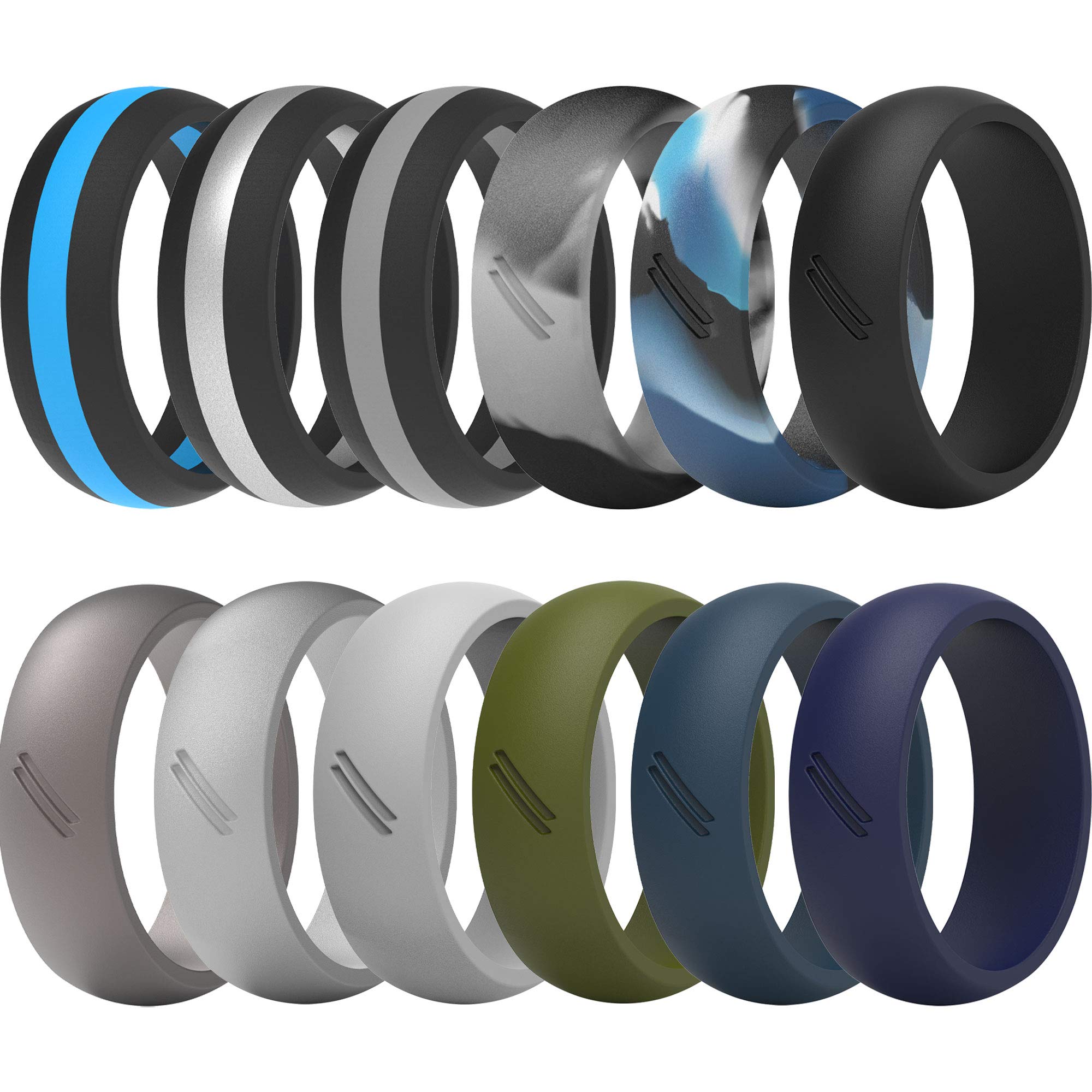 ThunderFit Silicone Wedding Bands for Men - 12 Pack Rubber Engagement Rings, 8.7mm Width & 2.5mm Thickness - Durable, Comfortable for Gym, Work, Travel & Outdoor Activities