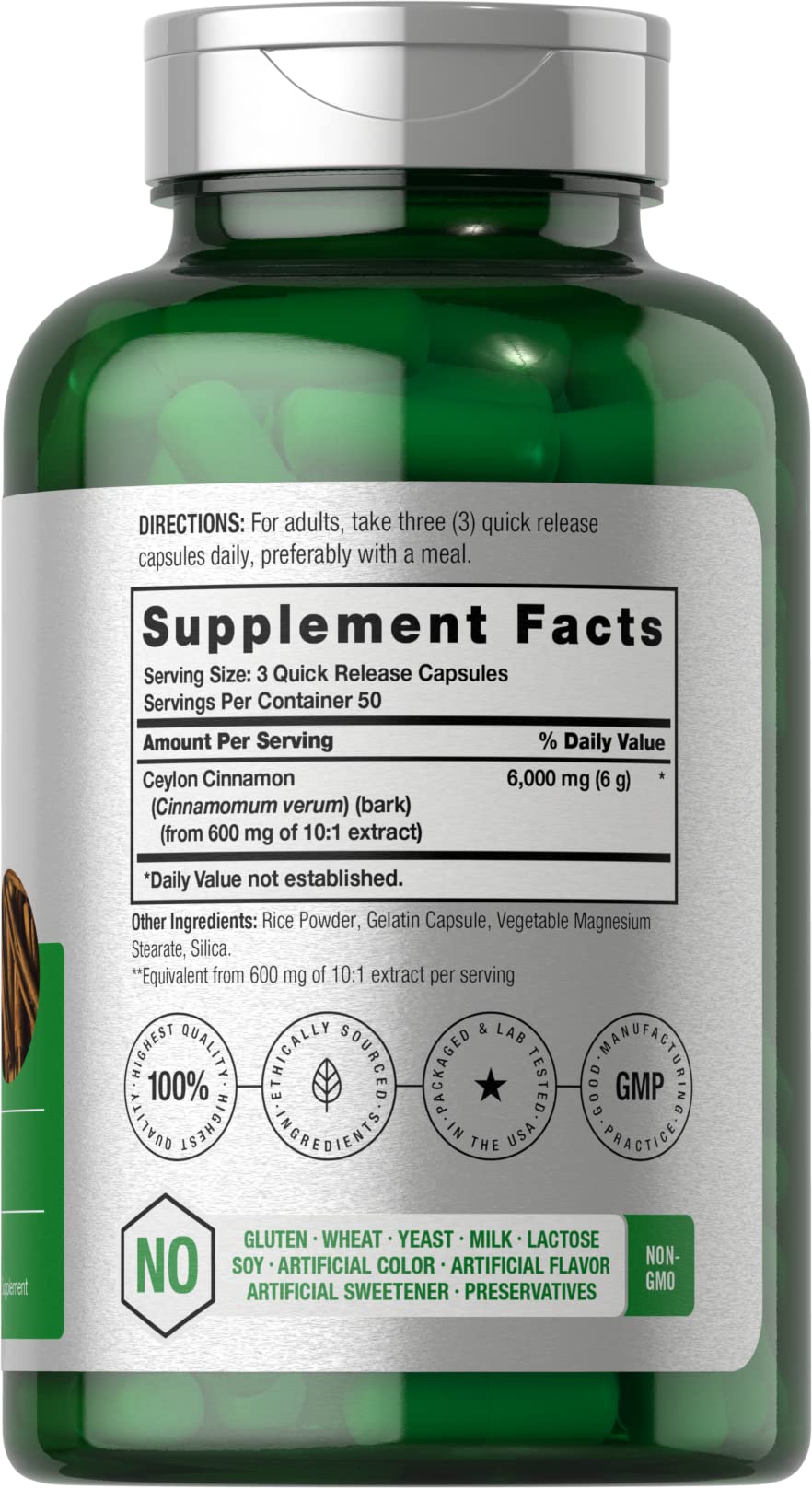 Horbaach Ceylon Cinnamon Capsules 6000mg | 150 Count | Non-GMO, Gluten Free Supplement | Supports Blood Sugar & Metabolism | Perfect for Daily Wellness Routine