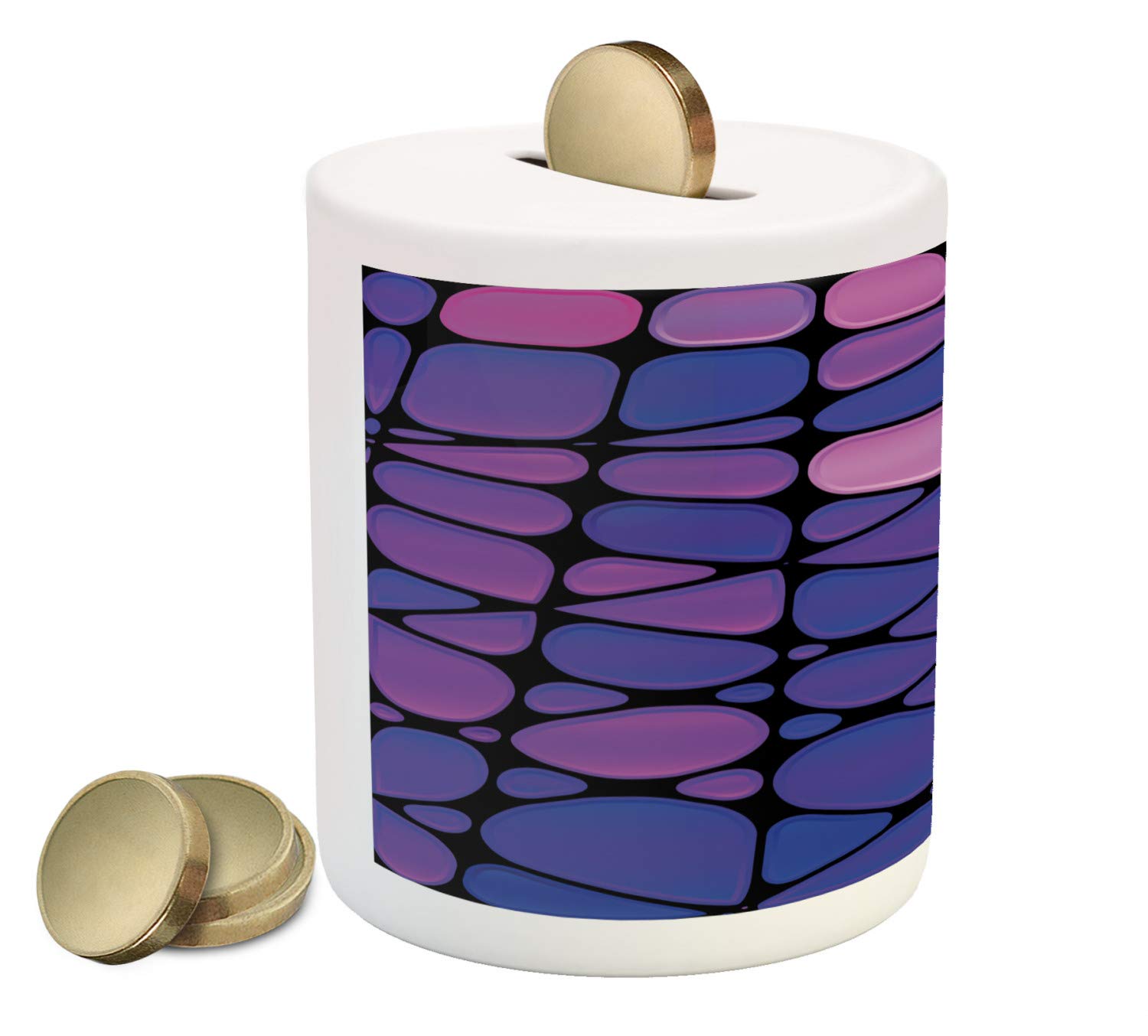 Ambesonne Abstract Piggy Bank - Contemporary Stained Glass Design with Vibrant Mosaic Pattern, Printed Ceramic Coin Bank for Cash Saving (Purple, Pink, Black) | Perfect Gift for Kids, Teens & Home Decor