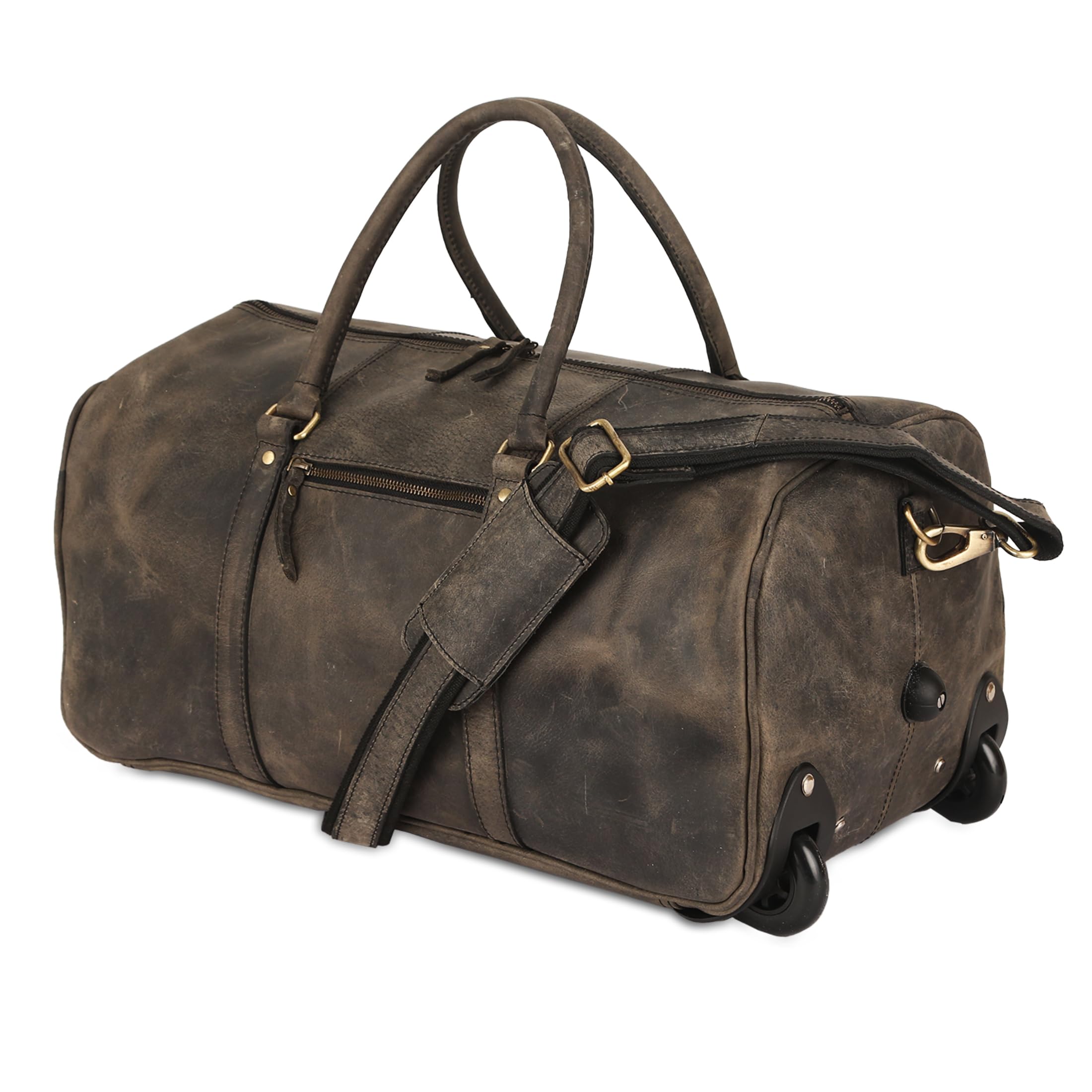 Durable 21 Inch Leather Rolling Travel Duffle Bag with Wheels for Men & Women - Perfect for Gym, Sports, Weekend Trips & Cabin Luggage | Easy Carry Overnight Bag for Travel & Commuting