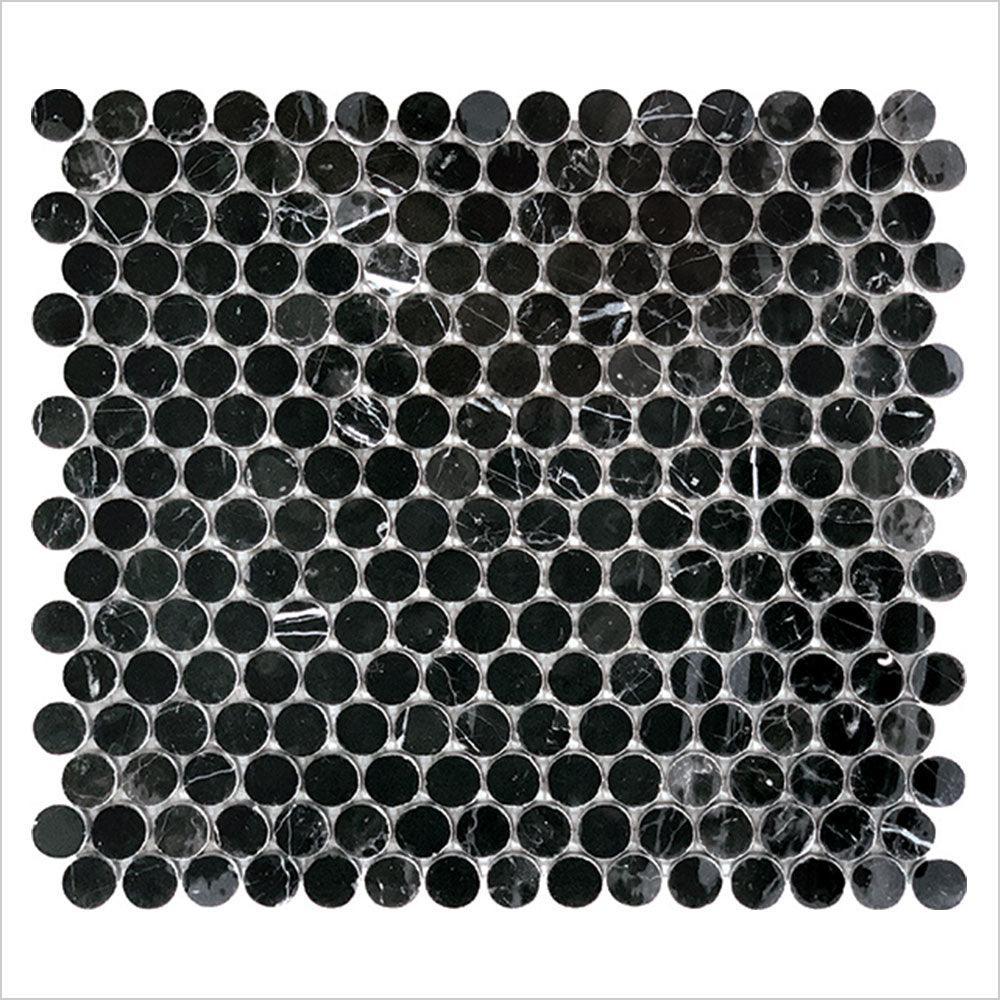 Ocean Nero Marquina Penny Round 20x20 Honed Marble Mosaic Tile (Per Sheet) - Perfect for Bathroom Floor, Shower Wall, and Kitchen Backsplash Design