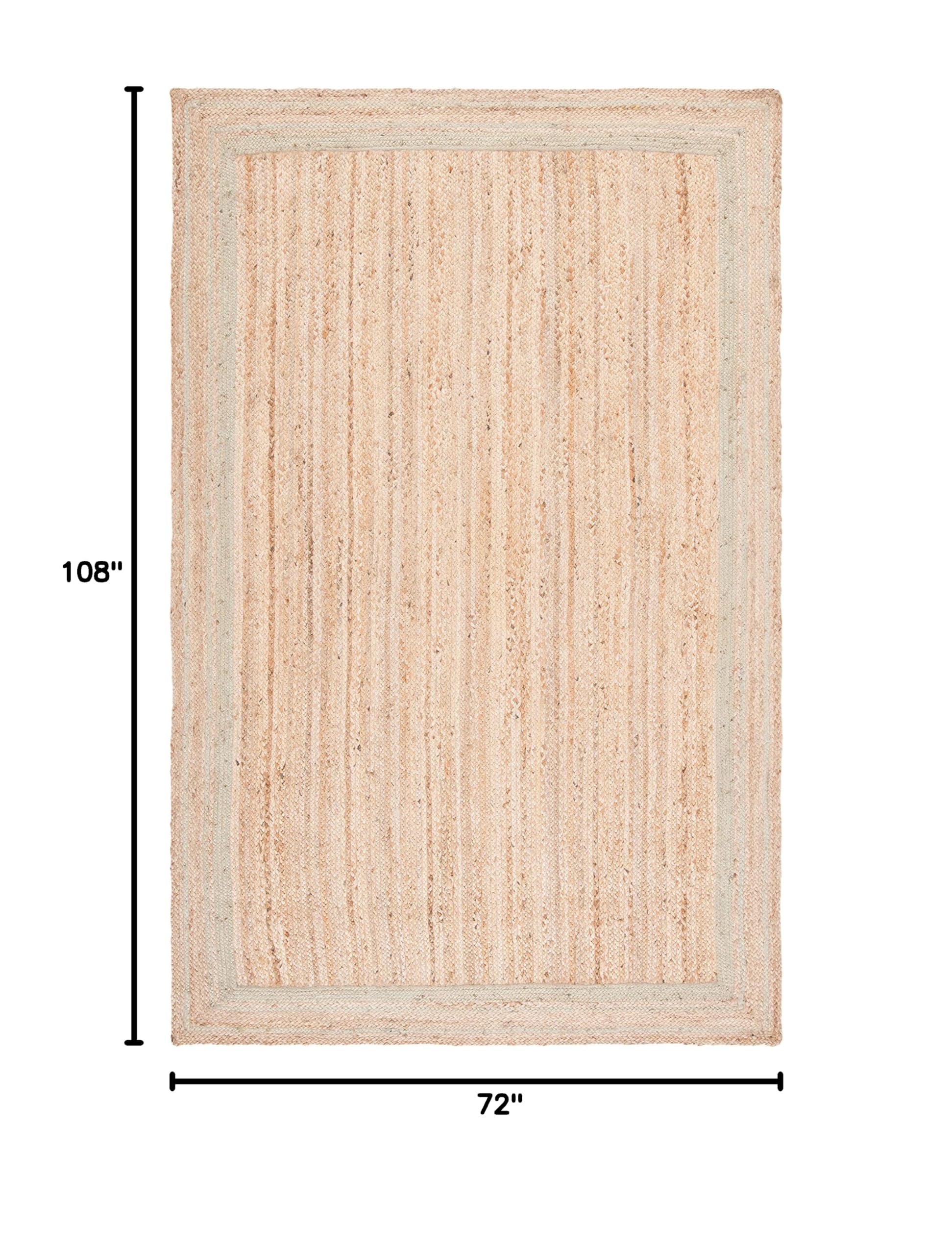 SAFAVIEH Handmade Natural Fiber Jute Area Rug - 6' x 9' Farmhouse Style with Green & Natural Border, Perfect for High Traffic Living Room, Bedroom & Dining Room | Durable & Eco-Friendly Floor Decor for Home & Office (NF109Y)
