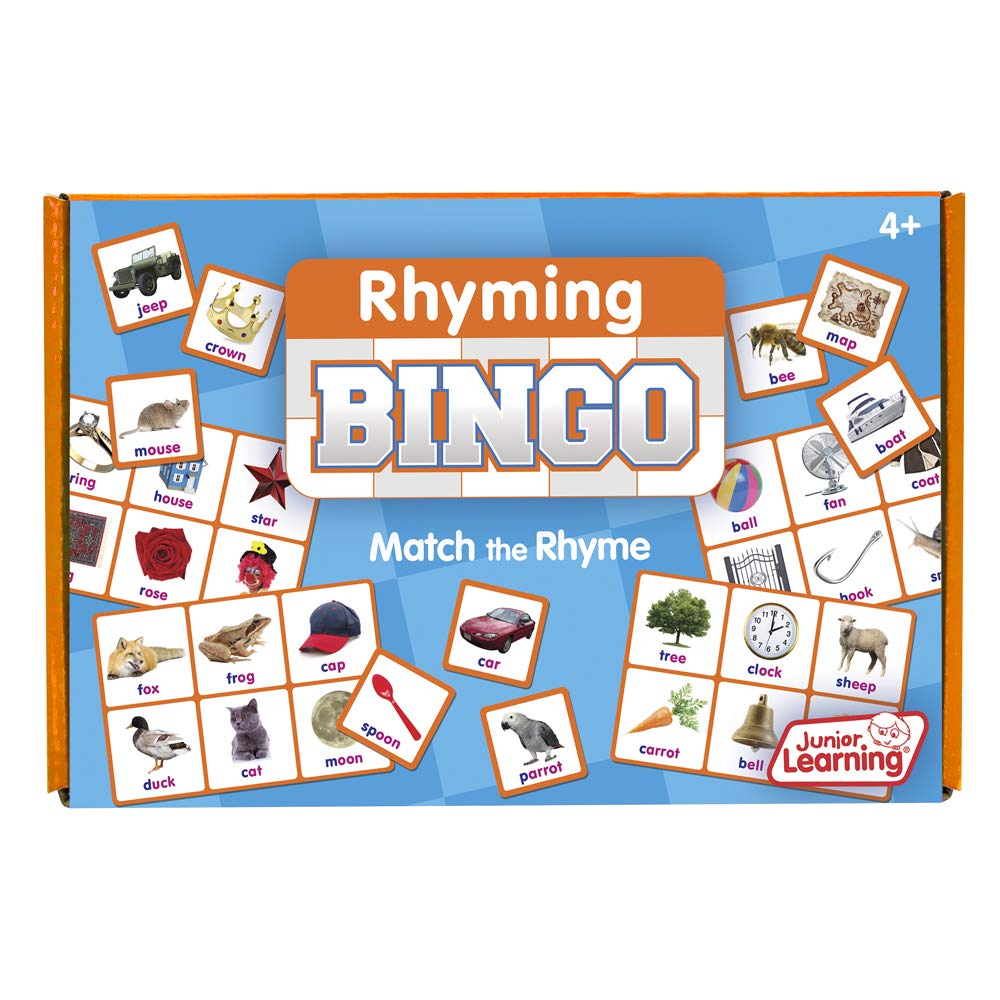 Junior Learning Rhyming Bingo Game - Fun Educational Phonics Activity for Kids Ages 4-8 - Classroom & Homeschool Learning Tool for Early Reading Skills