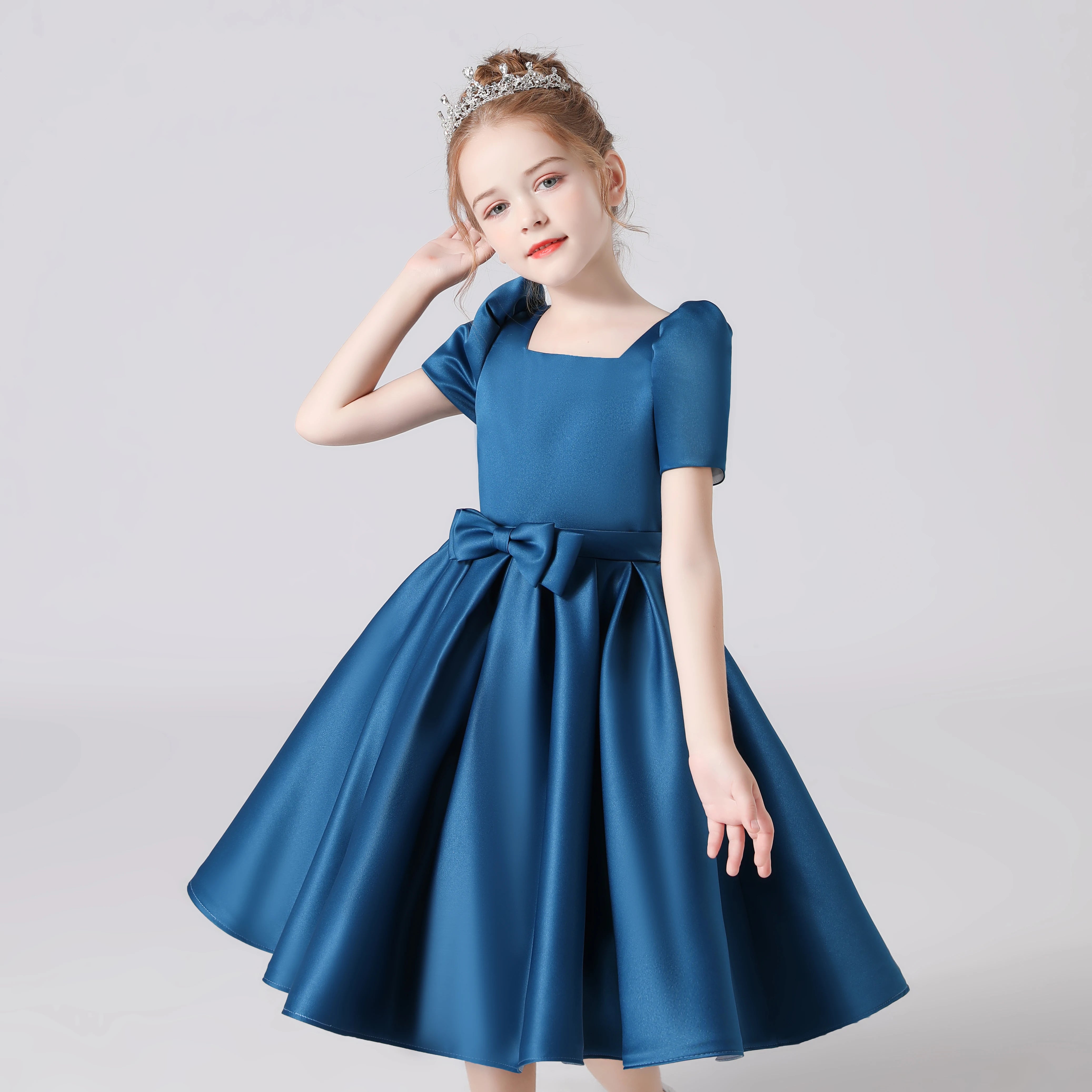 Elegant Satin Short Junior Dress for Formal Evening Party - Knee Length Girls' Party Dress for Prom, Homecoming, and Special Occasions