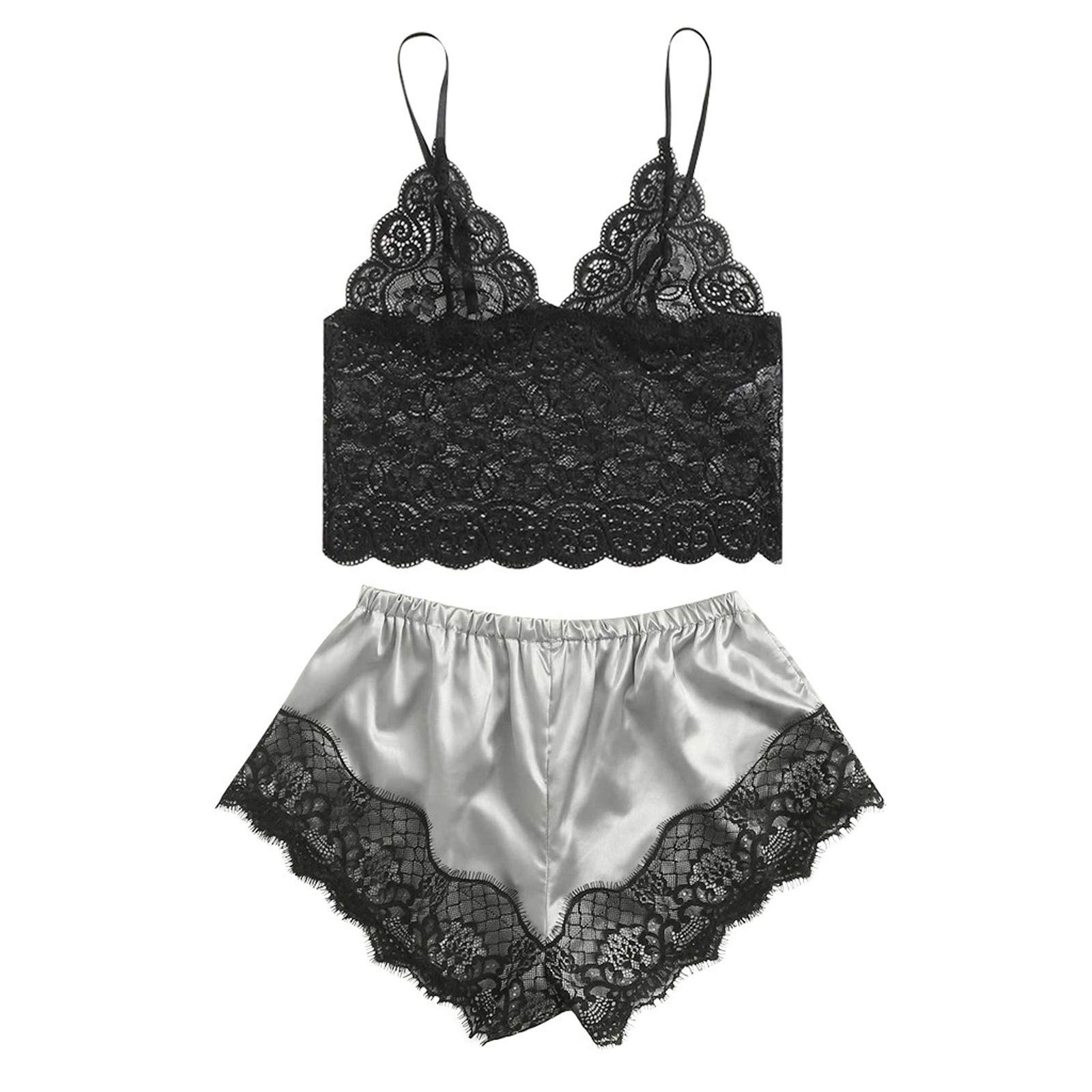 Women's Sexy Lace Trim Sleeveless Cami Pajama Set with Shorts - Soft Sleepwear & Lounge Wear for Bedtime, Romantic Nights, and Comfortable Home Relaxation