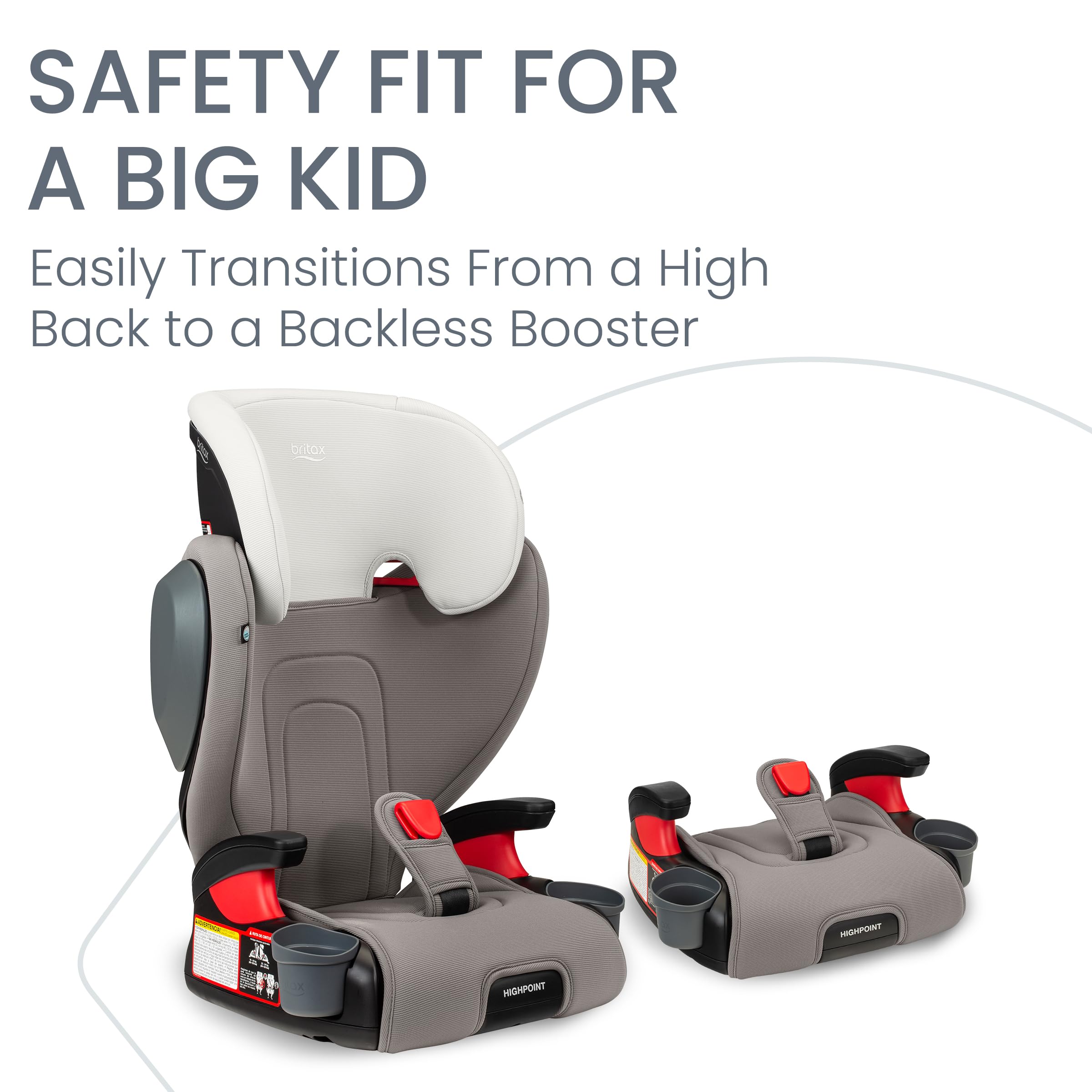 Britax Highpoint Backless Belt-Positioning Booster Car Seat for Kids - SafeWash Gray Ombre | Lightweight & Comfortable | Ideal for Travel, School & Daily Commute