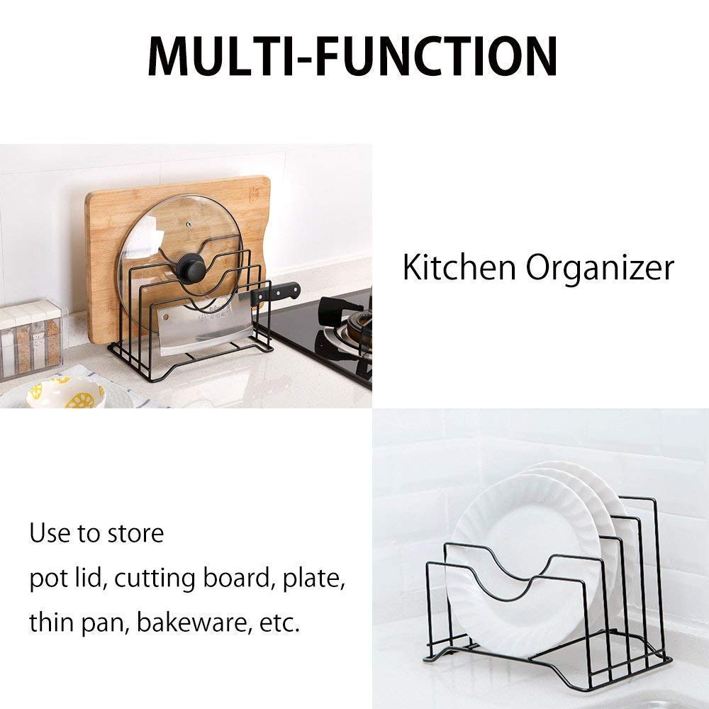 Multifunctional Kitchen Cabinet Organizer - Pan, Pot Lid, Plate & Dish Rack Holder with Chopping Board Storage | Space-Saving Cookware Organizer for Pantry & Countertop | Perfect for Small Kitchens & Clutter-Free Cooking