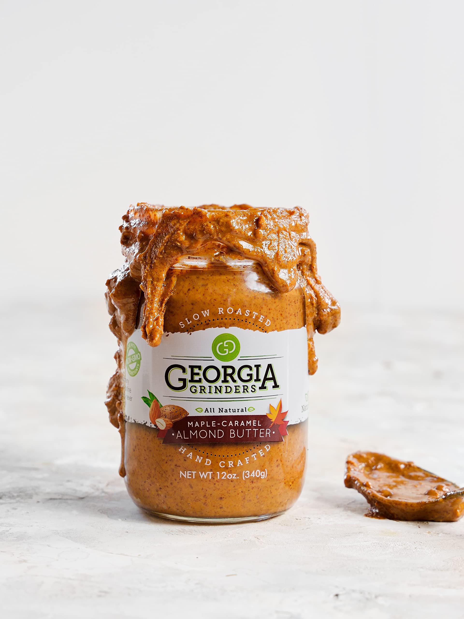 Georgia Grinders Maple Caramel Almond Butter 12oz (6 Pack) - Organic, Non-GMO, Kosher, Gluten Free, No Palm Oil - Sweet Maple Syrup Infused Almond Spread - Perfect for Toast, Smoothies & Healthy Snacks