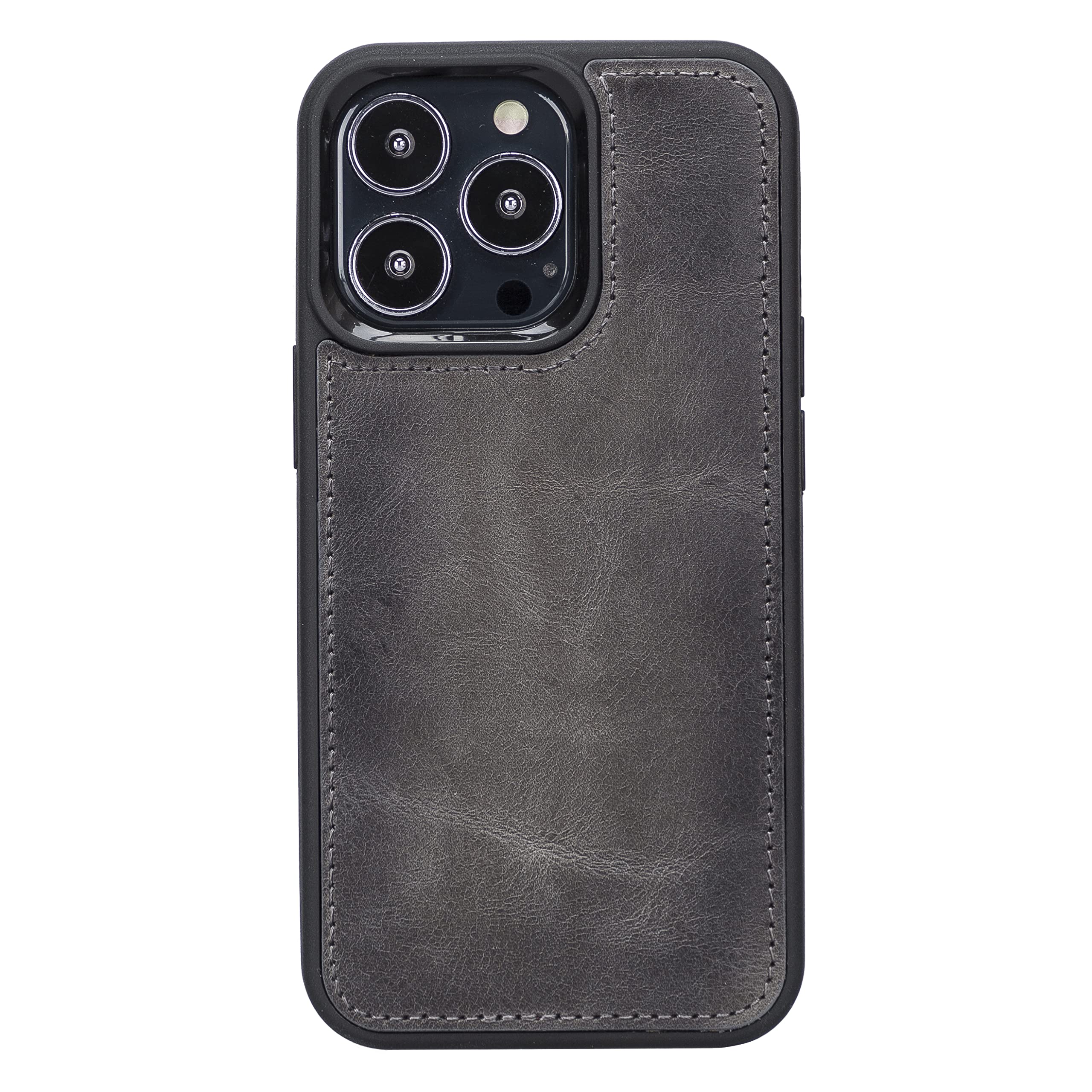 Bayelon iPhone 13 Pro Case - Premium Full Grain Leather Trifold Wallet Cover with Magnetic Detachable Phone Holder, Card Slots & Kickstand | Magsafe Compatible Protective Case for iPhone 13 Pro (Smoked Black) - Perfect for Business Travel, Daily Commute & Hands-Free Viewing