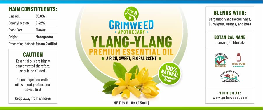 100% Pure Ylang Ylang Essential Oil - Undiluted, Therapeutic Grade for Aromatherapy, Massage & Relaxation | Includes Calibrated Glass Dropper | Perfect for Diffusers, DIY Skincare & Stress Relief