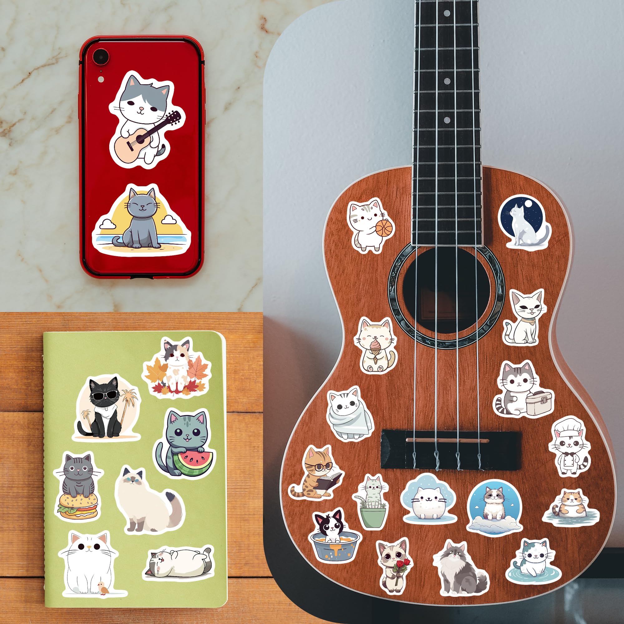 102 Pcs Funny Cat Stickers - Cute Vinyl Waterproof Decals for Teens, Adults & Kids - Perfect for Water Bottles, Laptops, Skateboards & DIY Crafts - Durable Adhesive for School, Office & Home Decor