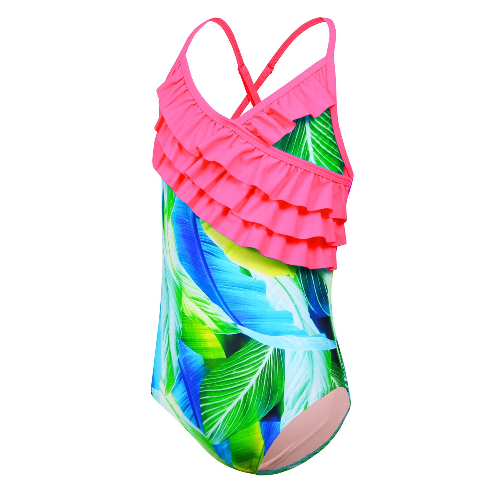 Kauego Girls One Piece Swimsuits - Hawaiian Ruffle Swimwear for Beach & Pool - Cute Bathing Suits for Toddler & Kids Summer Vacation, Water Park, Swimming Lessons