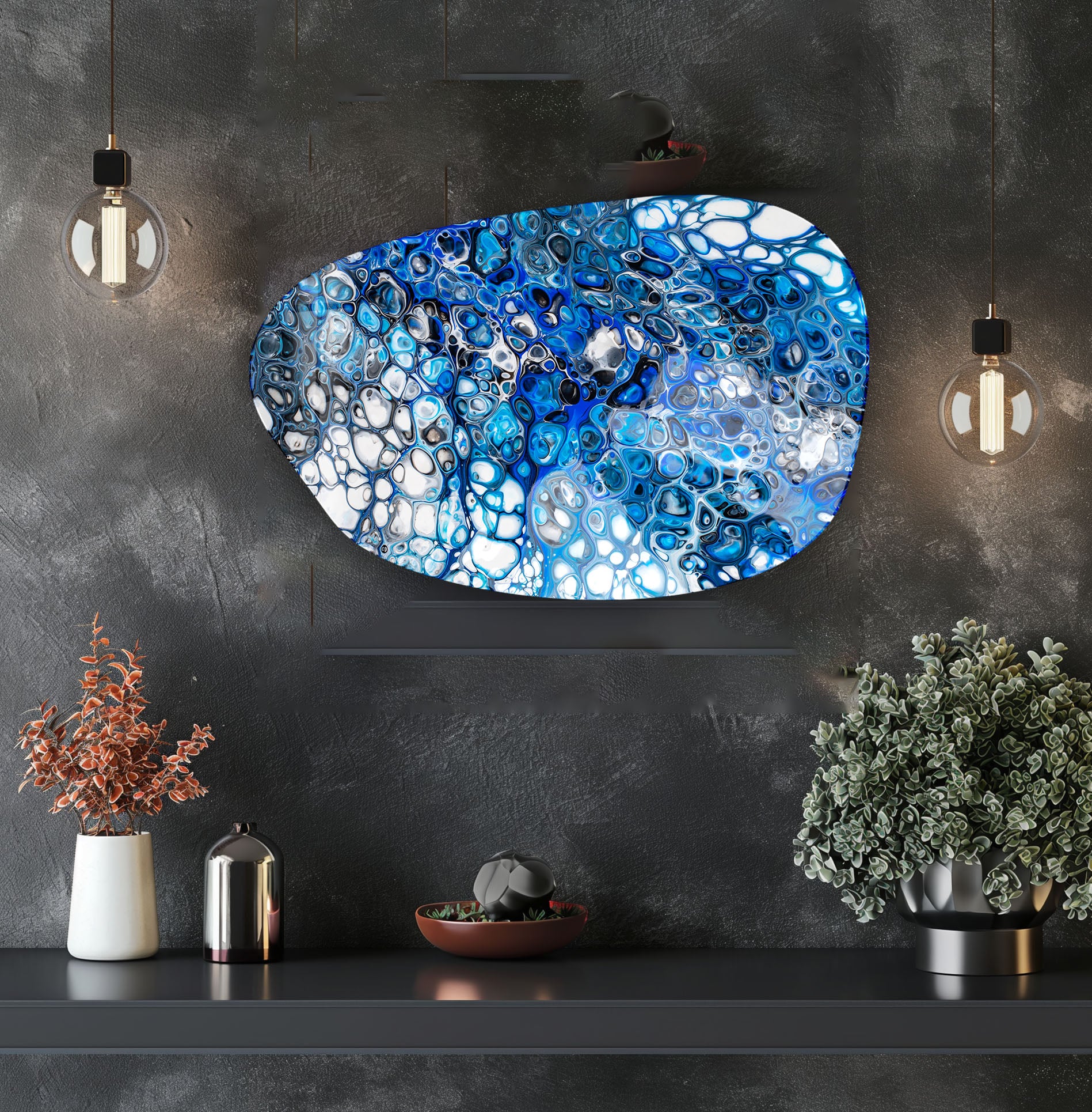 Blue Abstract Glass Wall Art - Modern Home Decor for Living Room, Bedroom & Office - Handmade Aesthetic Glass Artwork