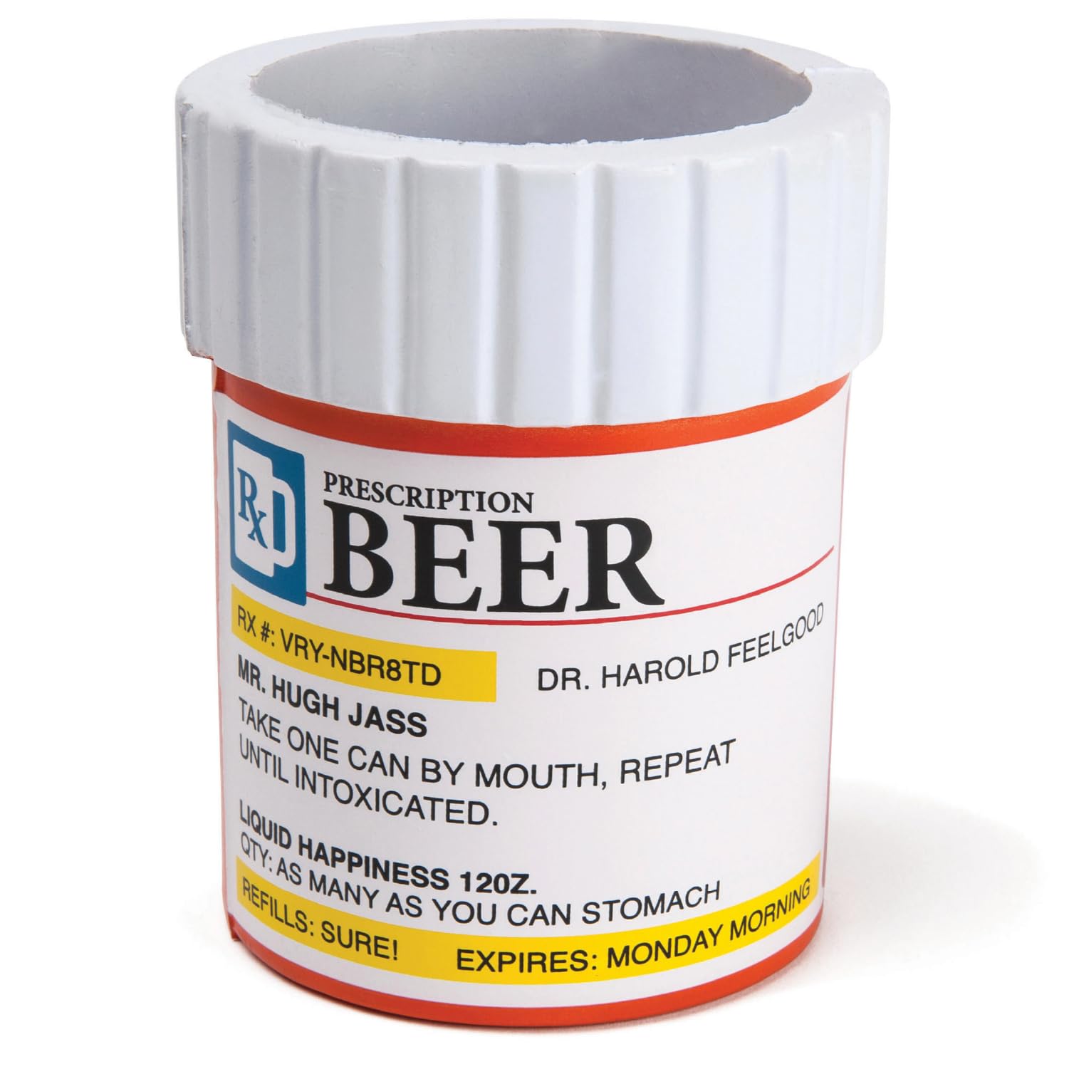 BigMouth Inc Foam Drink Kooler - Soft Sided Beer Cooler, Portable Beverage Holder for Soda Cans, Funny Can Cooler (Prescription Bill Bottle) - Perfect for Parties, Picnics, and Outdoor Gatherings