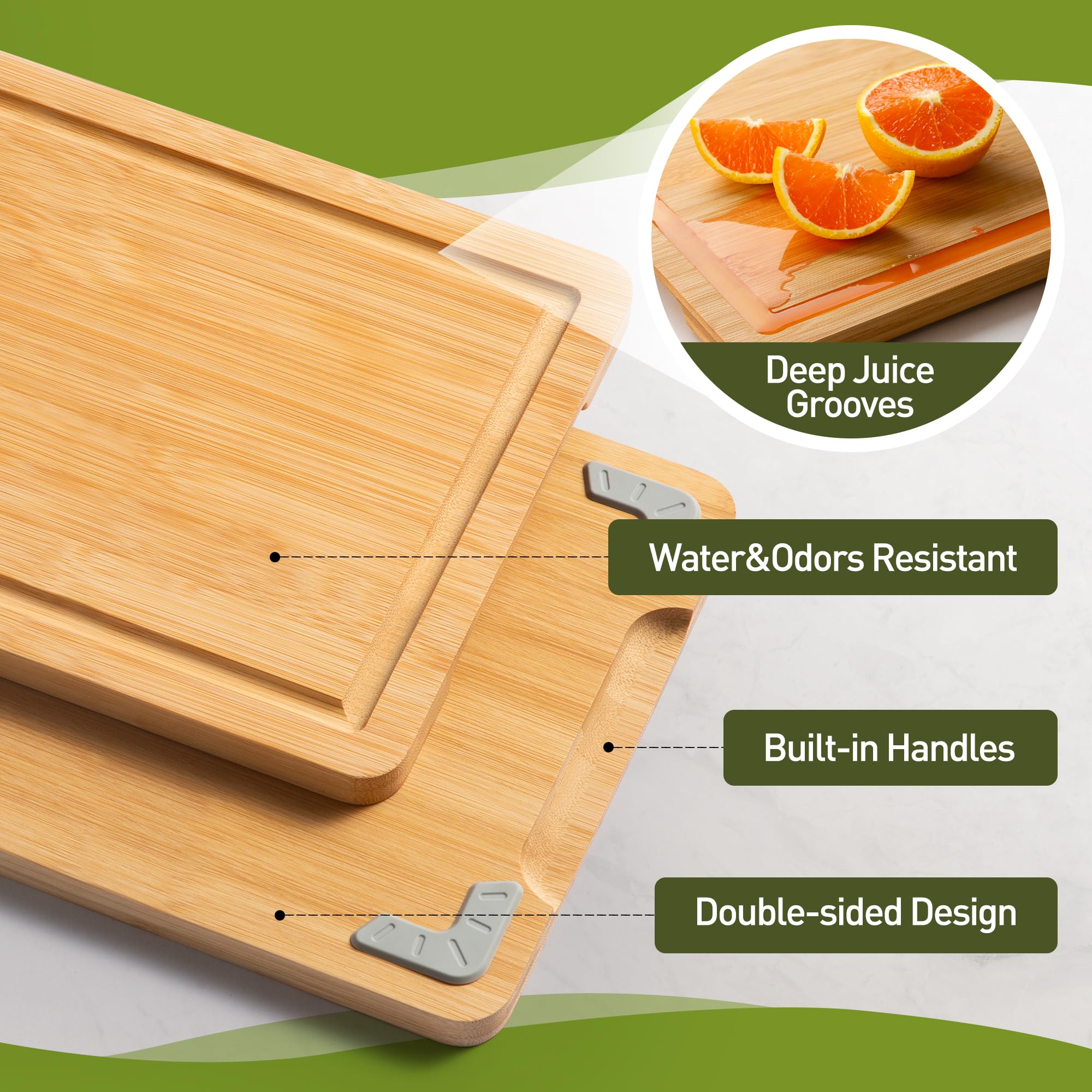 Premium Bamboo Cutting Board Set with Non-Slip Feet - Over Sink Kitchen Essentials for First Apartment & New Home - Perfect Housewarming Gift for Hostess & Home Decor - Ideal for Meal Prep, Entertaining & Daily Cooking