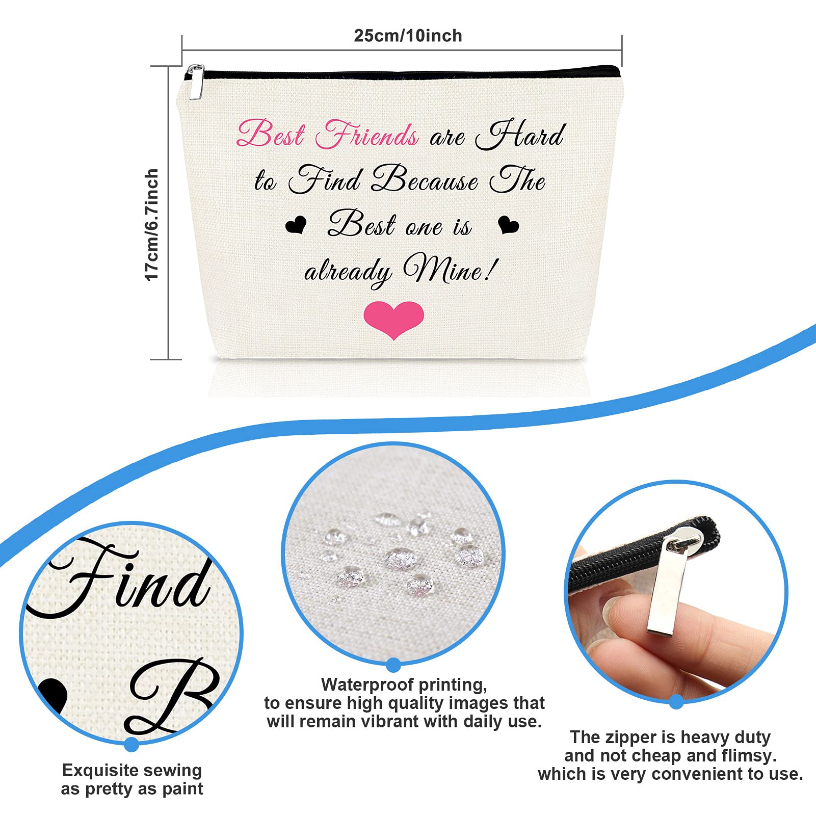 Best Friends Gift for Girls - Stylish Makeup Bag for Women, Perfect Friendship Gift for Christmas, Birthday, Sister, BFF, Bestie - Travel Cosmetic Pouch & Toiletry Case for Everyday Use, Parties, and Vacations