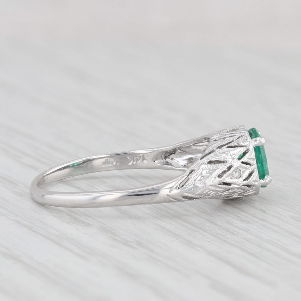 0.40ct Oval Emerald Solitaire Ring 14k White Gold - Vintage Filigree Engagement Ring for Women - Perfect for Proposals, Anniversaries & Special Occasions