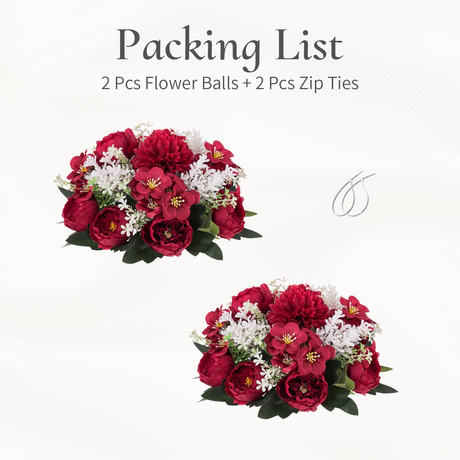 2 Pack Artificial Rose Flower Balls for Wedding Centerpieces - Small Crimson Fake Flower Bouquet Arrangement for Party, Anniversary, Home Decor - Perfect for Table Decorations, Bridal Showers & Romantic Events