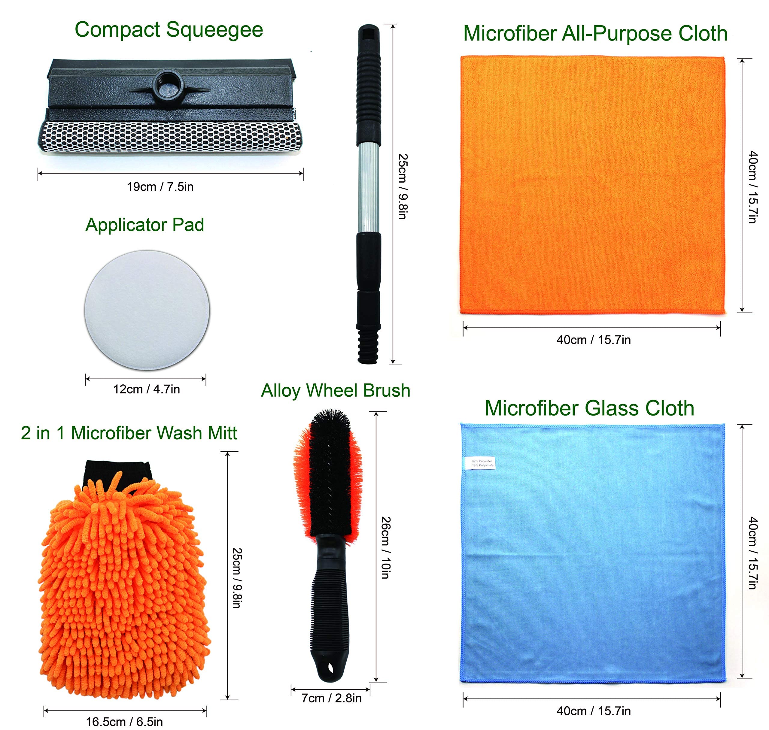 SCRUBIT Premium Car Cleaning Kit with 2 Microfiber Sponges - Includes Window Squeegee, Wheel Brush, Wash Mitt & Microfiber Cloth - Complete Auto Detailing Set for Car Washing, Interior & Exterior Cleaning - Perfect for Home, Garage & Professional Use