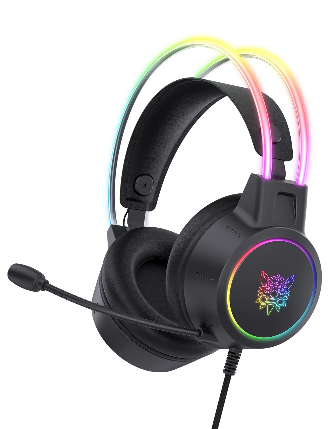 SIMGAL Gaming Headset with Microphone - Lightweight 3.5mm Wired Headphones with RGB Lighting & Aluminum Frame, 7.1 Surround Sound - Compatible with PS4/PS5/Xbox One/PC/Mobile (Black) - Perfect for Competitive Gaming, Streaming & Online Chat