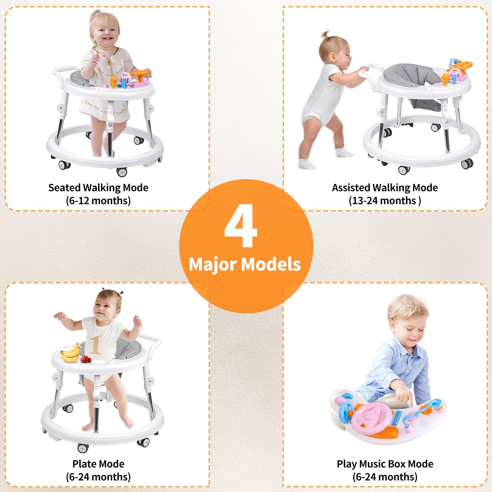 Foldable 9-Speed Adjustable Baby Walker with Wheels & Music - Anti-Fall Infant Walker for Boys & Girls 6-24 Months - Perfect for Learning to Walk & Playtime Activities at Home