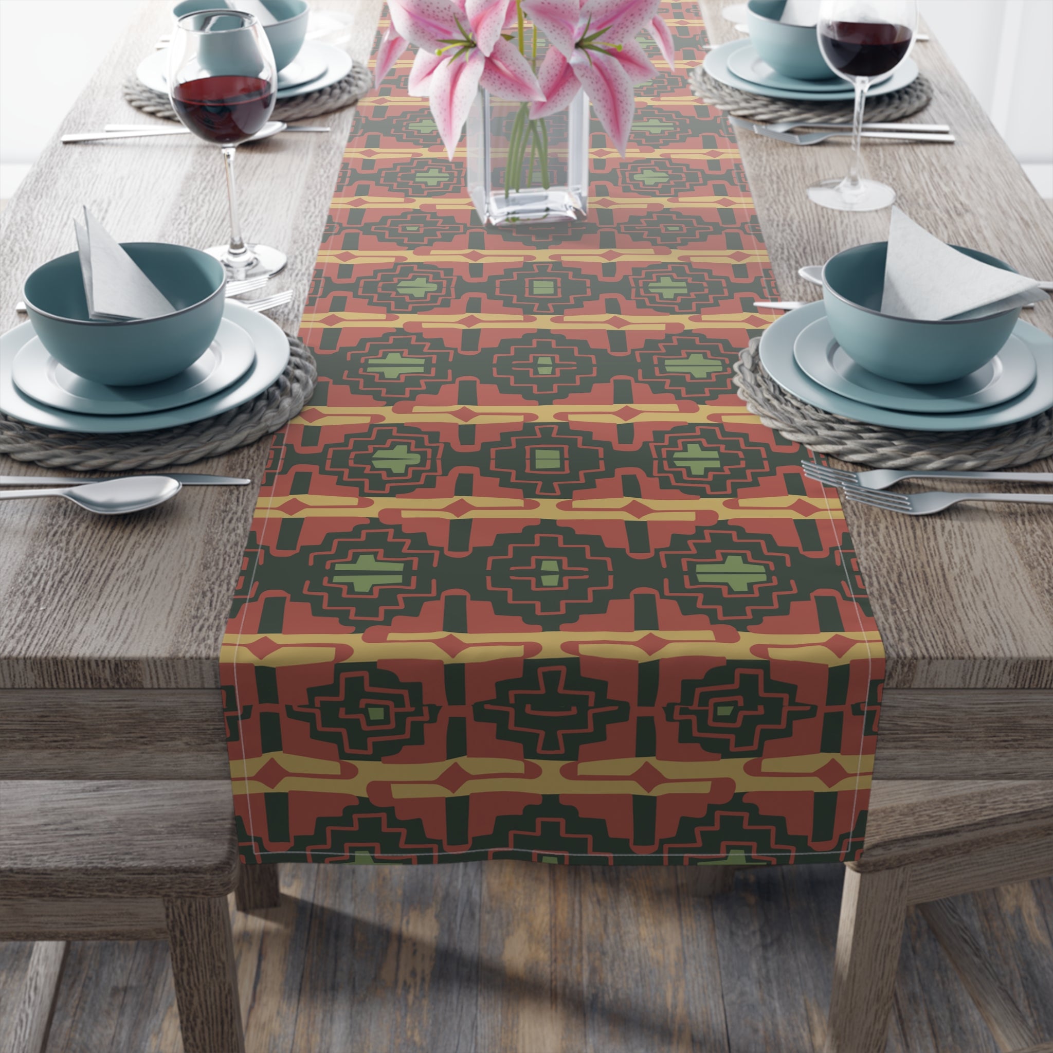 Southwestern Table Runner - Cotton & Poly Blend Mohave Pass Print - 2 Sizes (12x72 & 16x90) - Perfect for Dining Tables, Buffets, and Kitchen Counter Decor