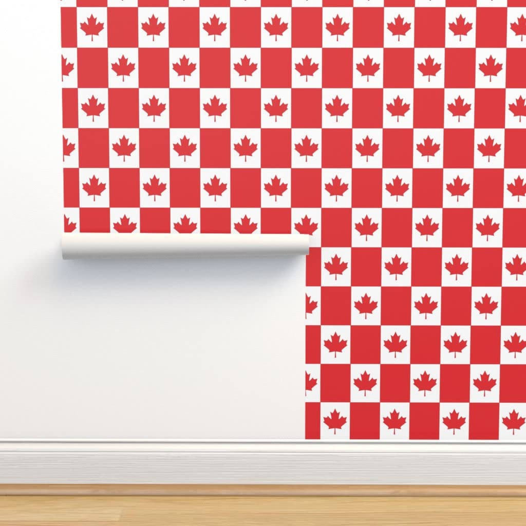 Premium Commercial Grade Wallpaper Swatch - Canadian Flag Design with Red White Maple Leaf Pattern for Christmas Winter Decor | Spoonflower | Perfect for Home, Office & Holiday Party Decoration