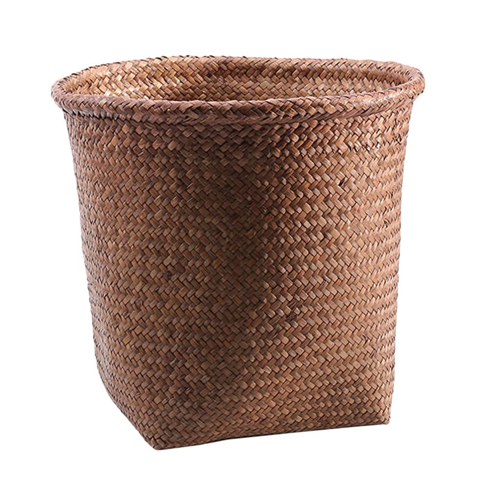 PATKAW Round Woven Waste Basket - 1PC Straw Wicker Trash Can for Office, Laundry Room & Home Decor | Eco-Friendly Storage Bin for Plants, Waste Paper & Clothing | Perfect for Farmhouse, Boho & Coastal Style Decor