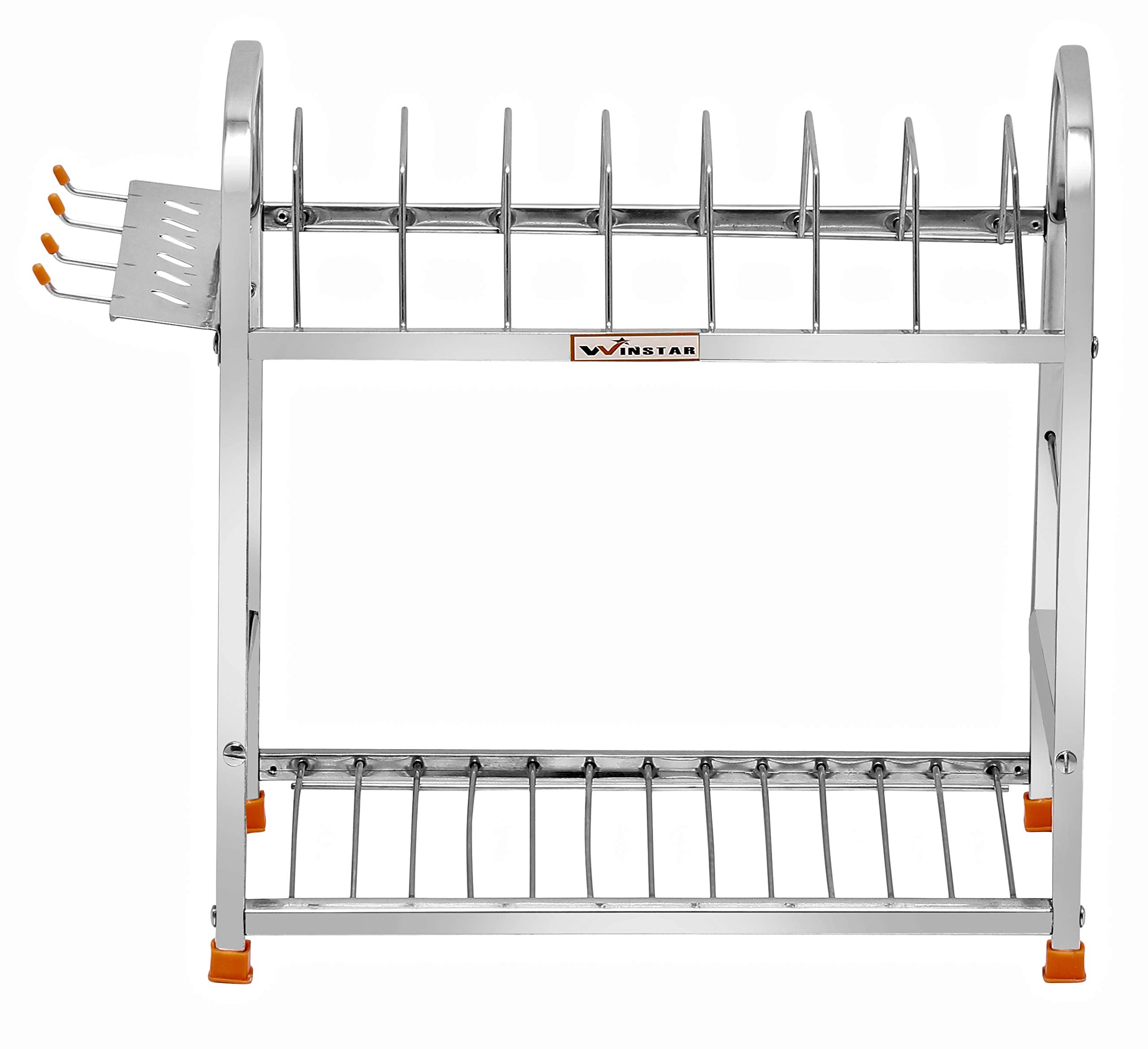 WINSTAR Stainless Steel 2-Tier Wall Mount Kitchen Utensil Rack | Space-Saving Dish Drying Rack with Plate & Cutlery Holder | Modular Kitchen Storage Organizer (15