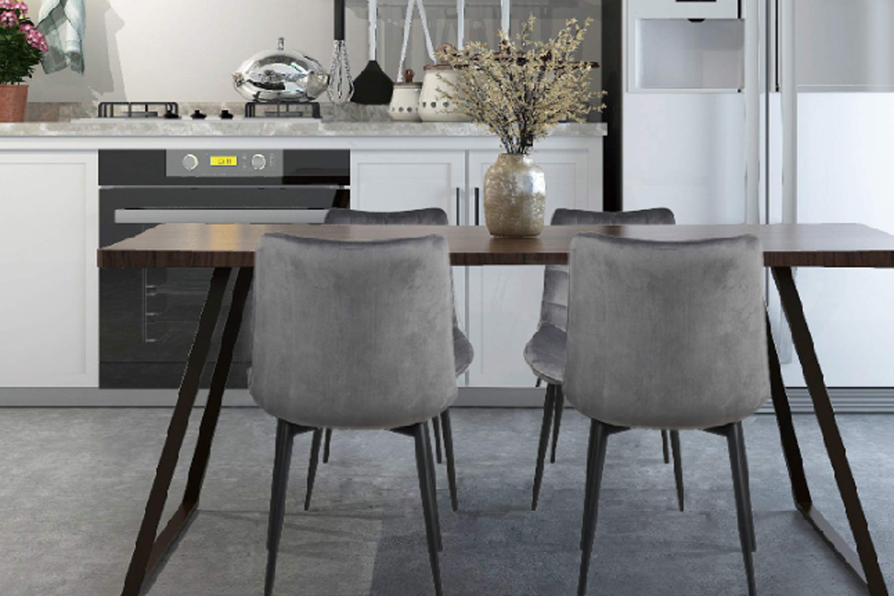 Sunflower Velvet Kitchen Dining Side Chairs - Set of 2 Grey Upholstered Modern Chairs with Metal Legs, 24