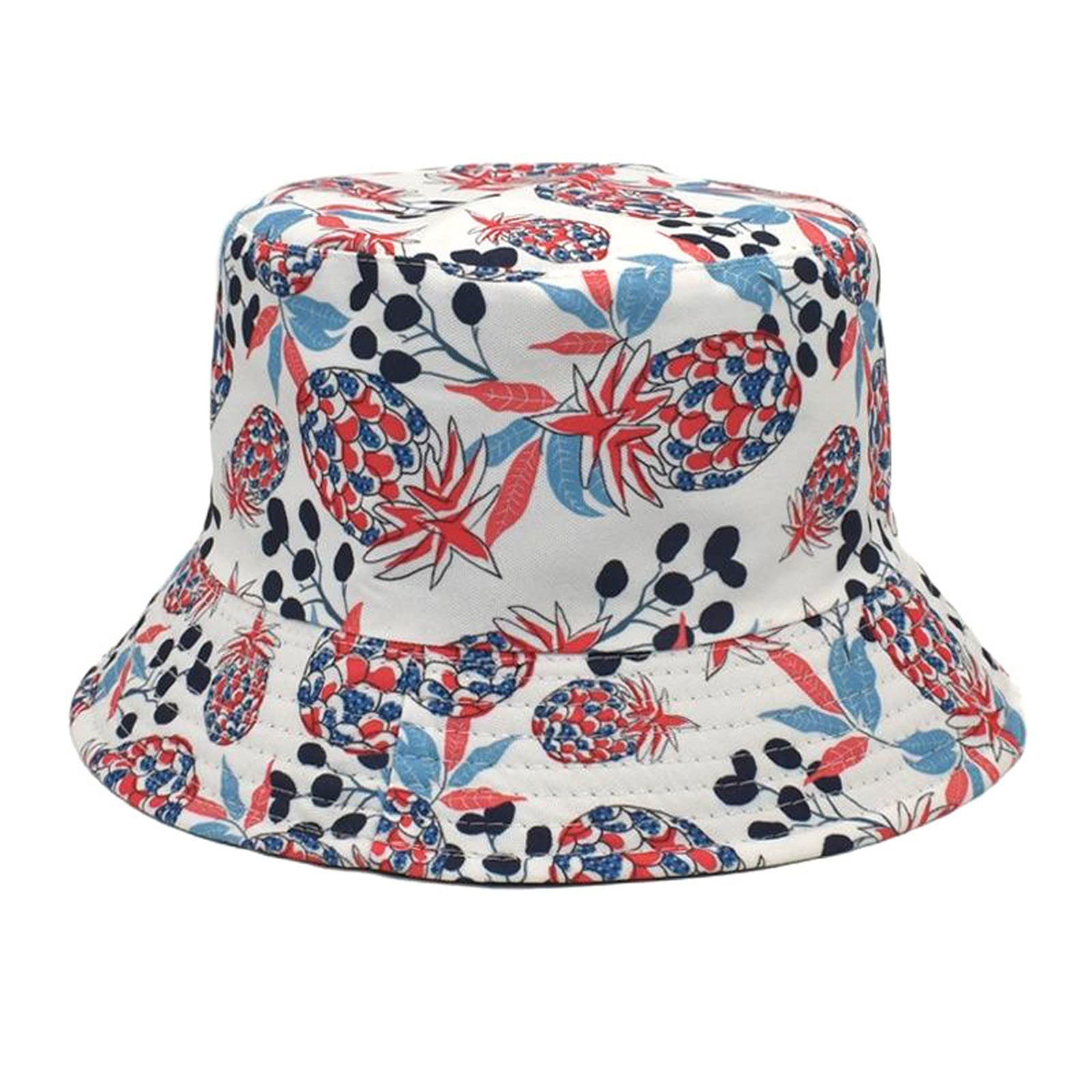 Unisex Summer Bucket Hat - Casual Printed Double-Sided Sunshade Cap for Men & Women - Outdoor Beach, Fishing, Hiking & Travel Accessories (White, Medium)