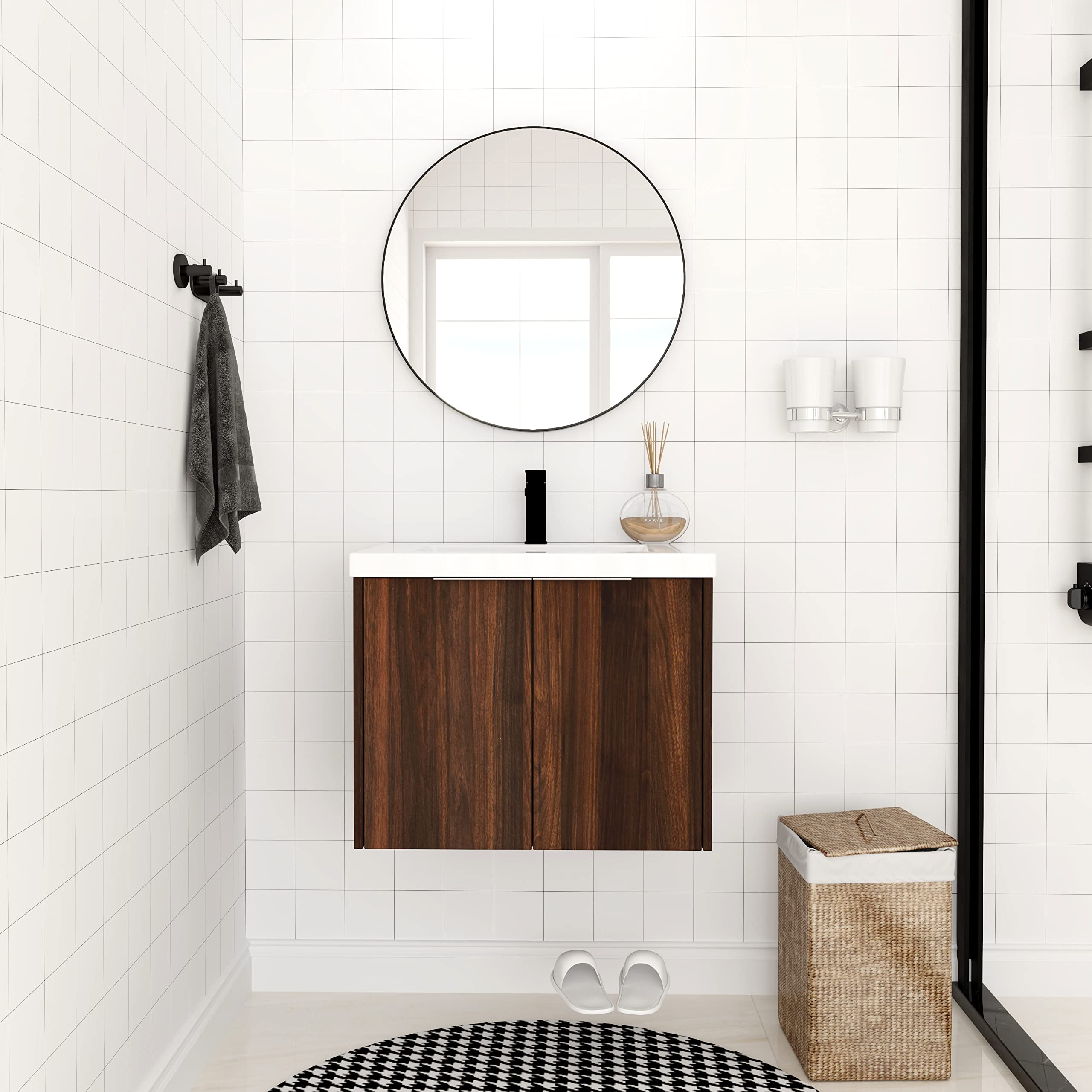 24 Inch Modern Floating Bathroom Vanity with Resin Sink & Soft Close Doors - Space Saving Vanity Cabinet for Small Bathrooms - Perfect for Apartments, Powder Rooms & Guest Baths (24x18-CAW)