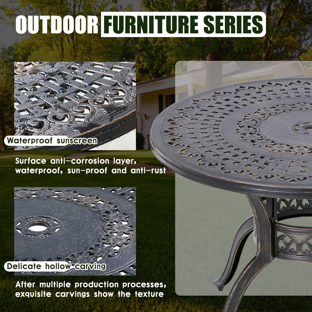 FDW Weather Resistant Round Patio Dining Table - Wrought Iron Outdoor Furniture for Garden, Backyard, and Poolside Dining